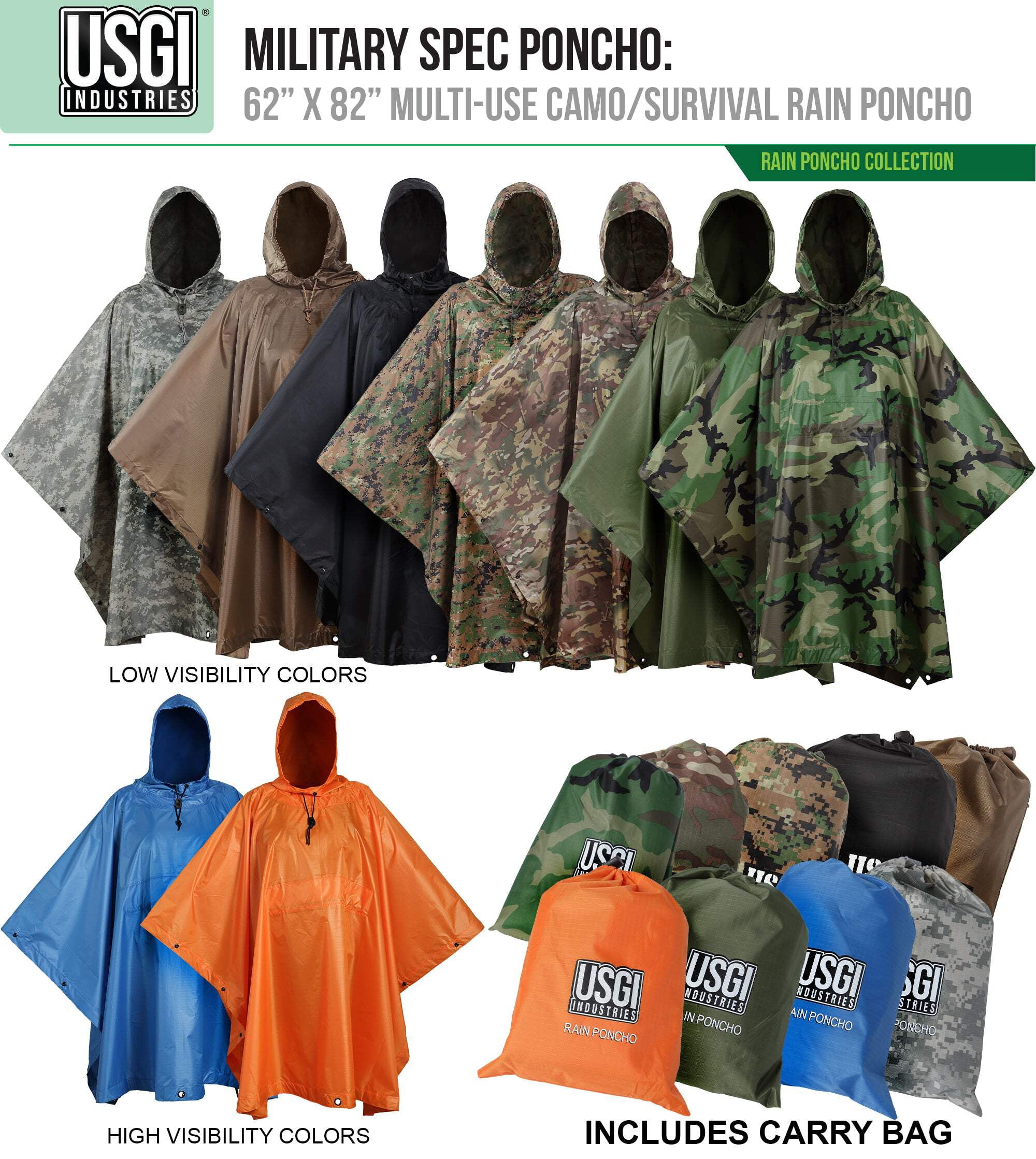 USGI Industries Military Style Poncho - Emergency Tent, Shelter, Survival - Multi Use Rip Stop Camouflage Rain Poncho - Image 4