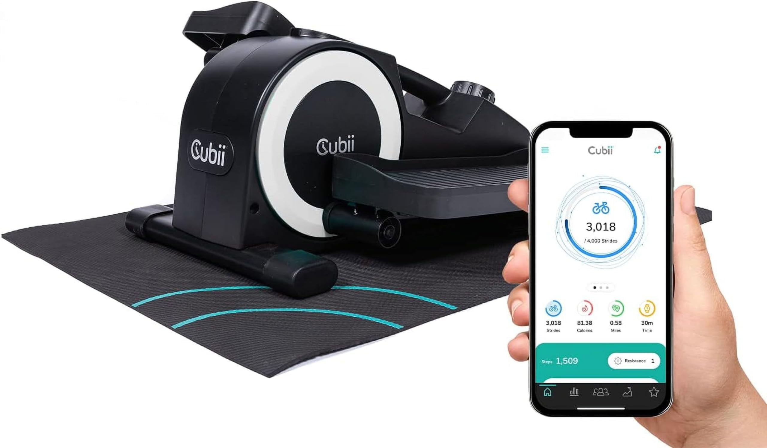 Cubii JR1+ Compact Under Desk Elliptical Bundle with Non-Slip Mat - 8 Levels of Resistance, LCD Display, Whisper Quiet w/ Bluetooth Foot Pedal Exerciser Home Workout Machine for Adults to Seniors - Image 3