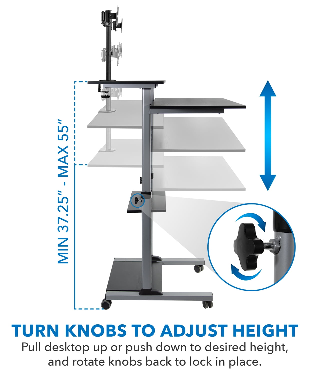 Mount-It! Standing Desk with Dual Monitor Mount | 40 inch Wide Height Adjustable, comes in 2 colors - Image 7
