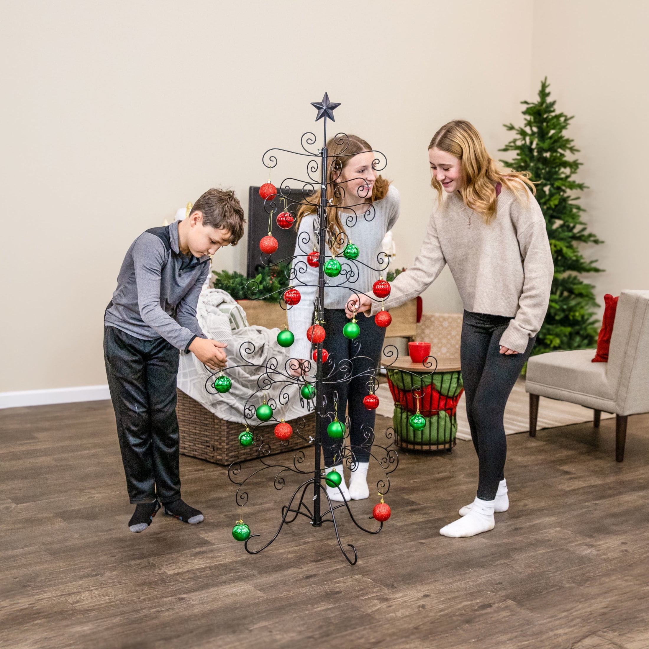 Sunnydaze Noelle Christmas Tree Ornament Display with Hooks 5 ft, Black - Image 13