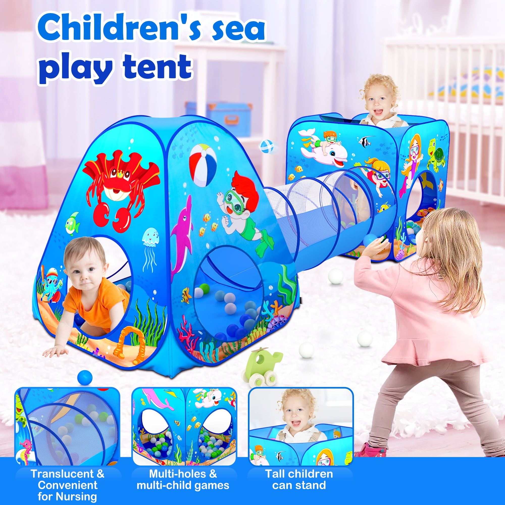 Wilwolfer Polyester 5pc Kids Crawl Tunnel Tent with Pop up Ball Pit for 3-8 Years Toddlers Indoor Outdoor - Image 7