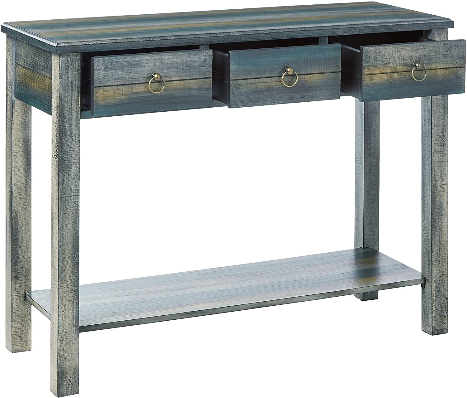 ACME Glancio Rectangular Console Table in Antique Gray and Teal - Image 5