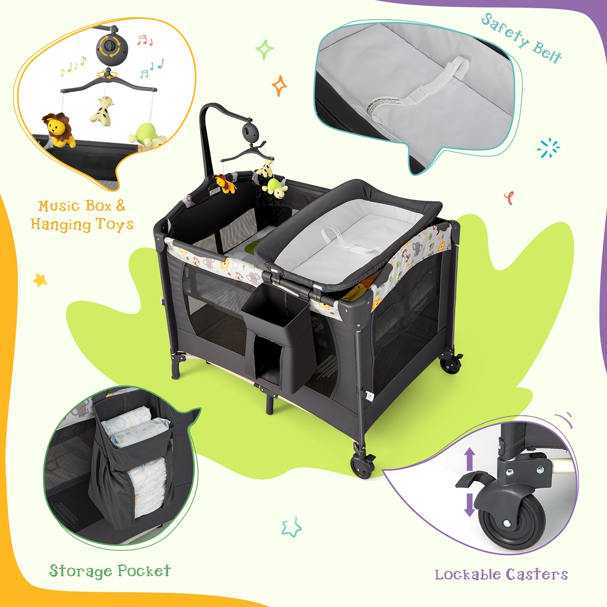 Costway Baby Bedside Sleeper Portable 4-in-1 Rolling w/Mattress - Image 6