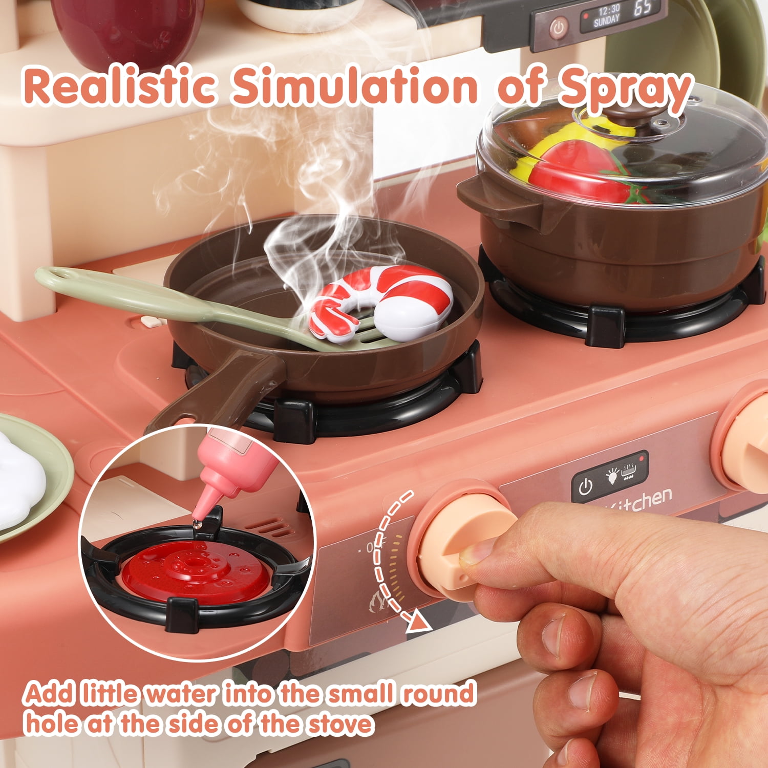 Zacro Play Kitchen Set for Kids, 25Inch Kids Play Kitchen with Realistic Lights and Sounds Simulation of Spray, 42PCS Toy Kitchen Set for Toddlers Girls Boys Gift - Image 4