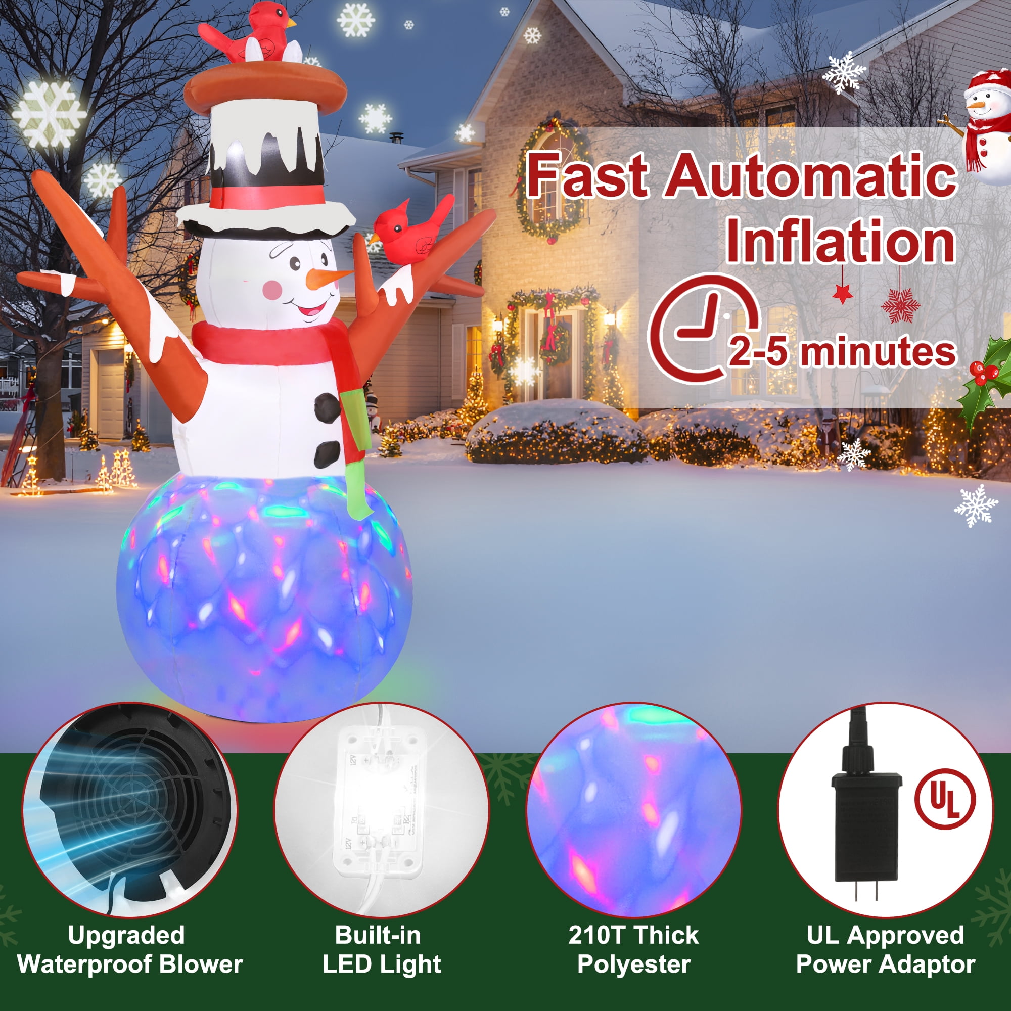 Firstness 7ft Christmas Inflatables Snowman Blow ups Xmas Decor with LED Light for Outdoor Decoration - Image 6