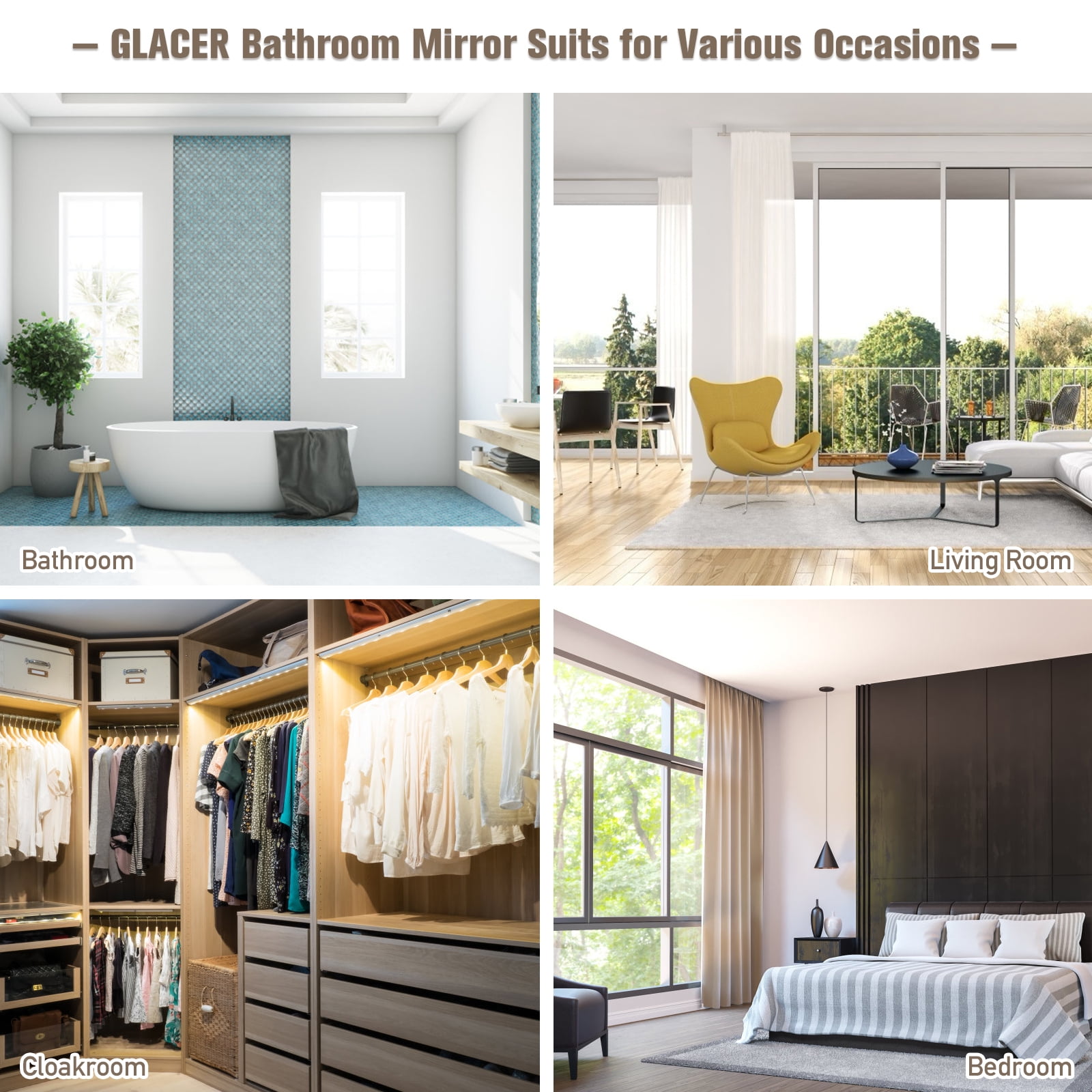 Topbuy Square Vanity Makeup Mirror Bathroom Wall Mirror w/ Holding Shelf White - Image 6