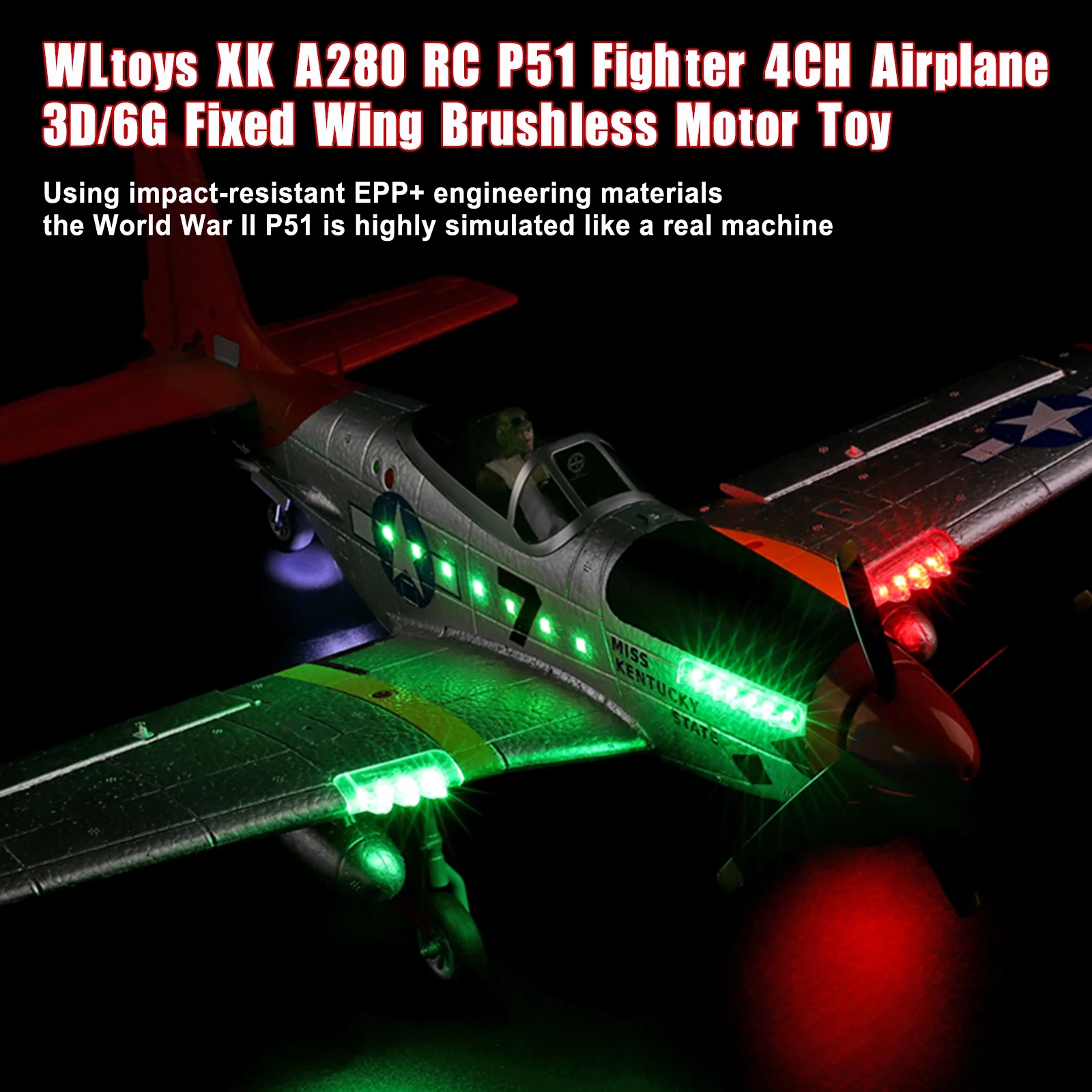 RC Plane, 2.4GHz 4 Channel Brushless Remote Control Jet Airplane for Adults, WLtoys RC Aircraft Fighter with 6-Axis Gyro, LED Searchlight, Easy to Fly for Boys and Girls - Image 7
