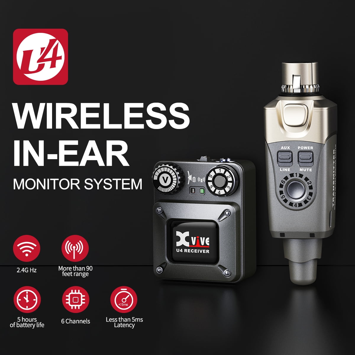 Xvive U4 In Ear Monitor Wireless System Professional IEM Wireless System for Studio,Live Performance and Band Rehearsal - Image 5