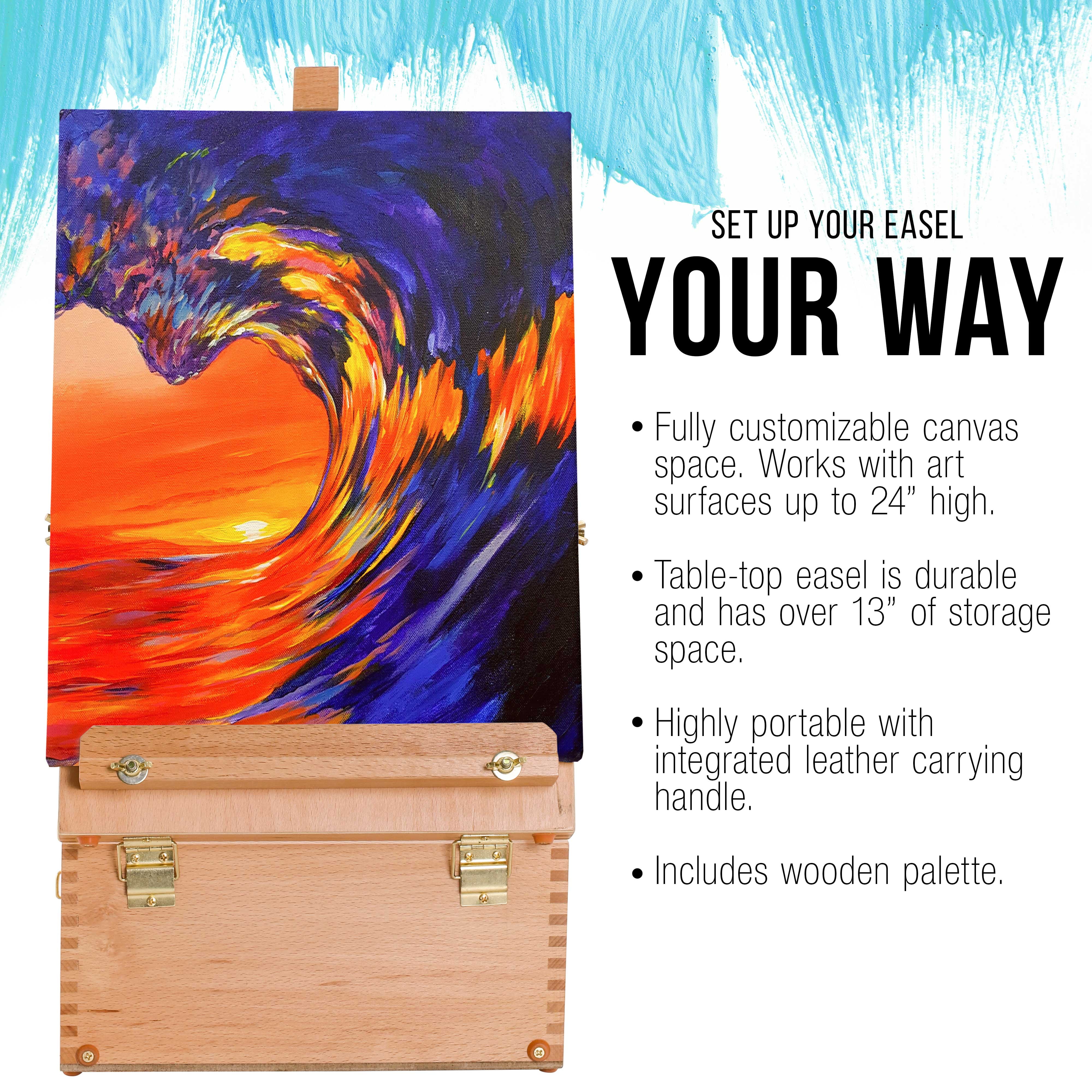 U.S. Art Supply Grand Cayman 2 Drawer Adjustable Wood Table Sketchbox Easel, Wooden Artist Desktop Storage Case, Palette - Image 4