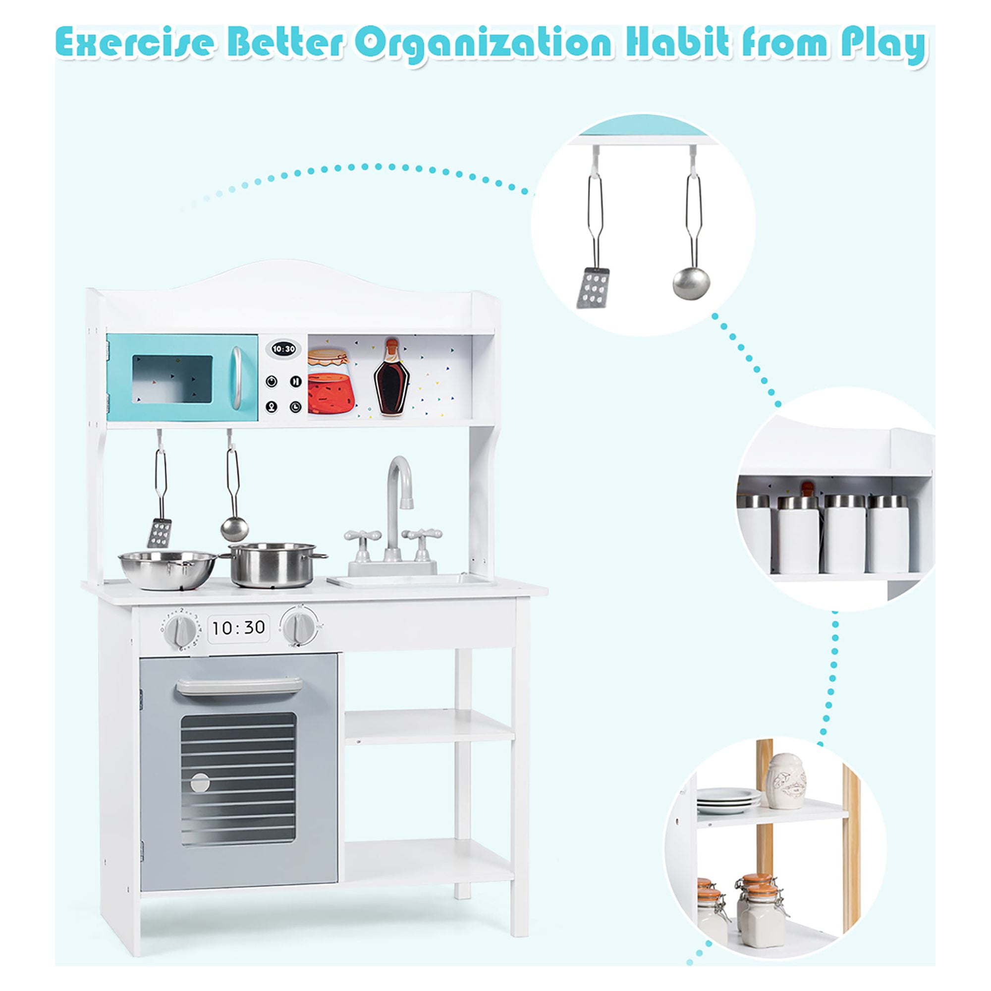 Costway Kids Kitchen Playset Cookware Cooking Set with Pots & Pans - Image 6