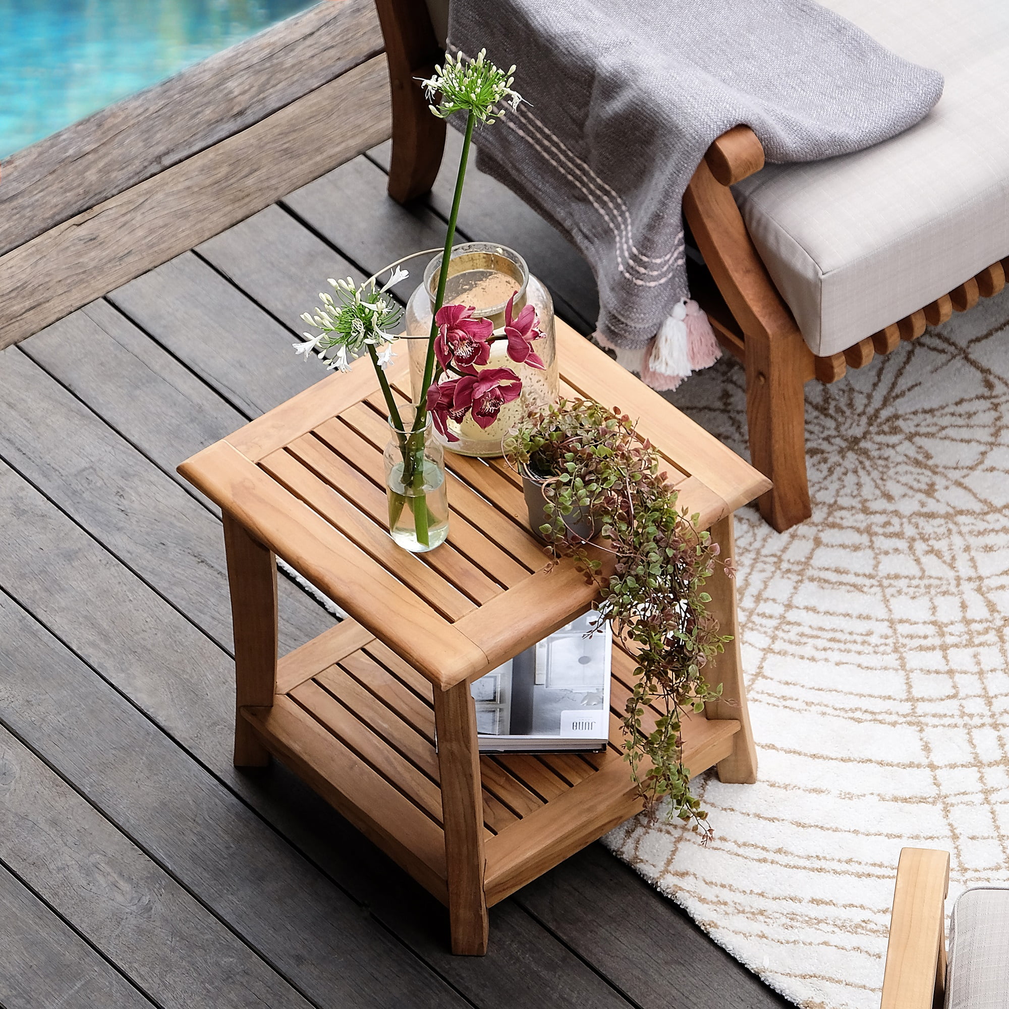 Mosko Teak Patio Side Table with Shelf - Image 5
