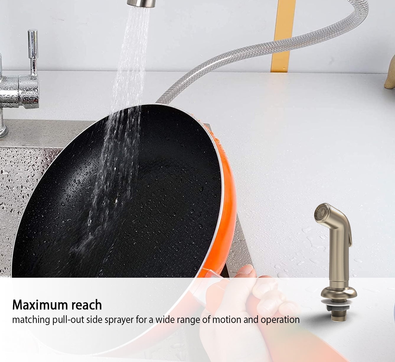 WMF-8235GNZMLP-BN - Hybrid Metal Deck Kitchen Sink Faucet, 360 Degree Swivel, High Spout, Double Handle with Side Spray - Image 4