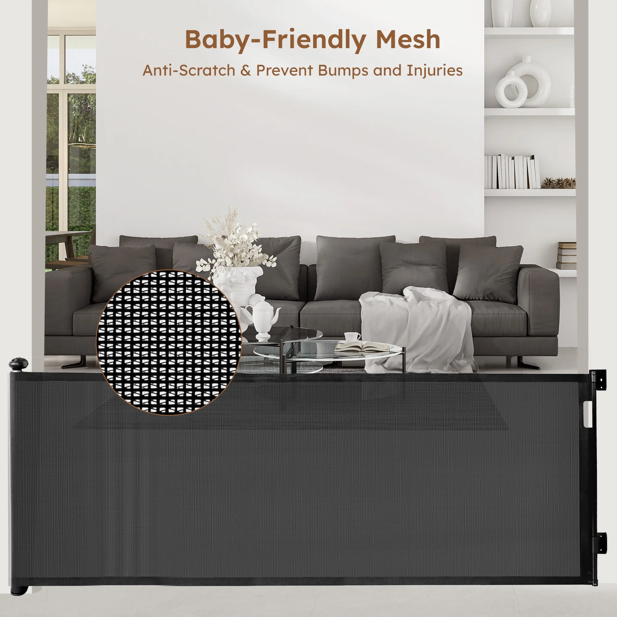 118inch Retractable Baby Gate Extra Wide for Doorways,Mesh Extra Long Dog Gate for Stairs,Child Safety Extra Large Gate for Doorways, Stairs, Hallways, Indoor/Outdoor(Black) - Image 3