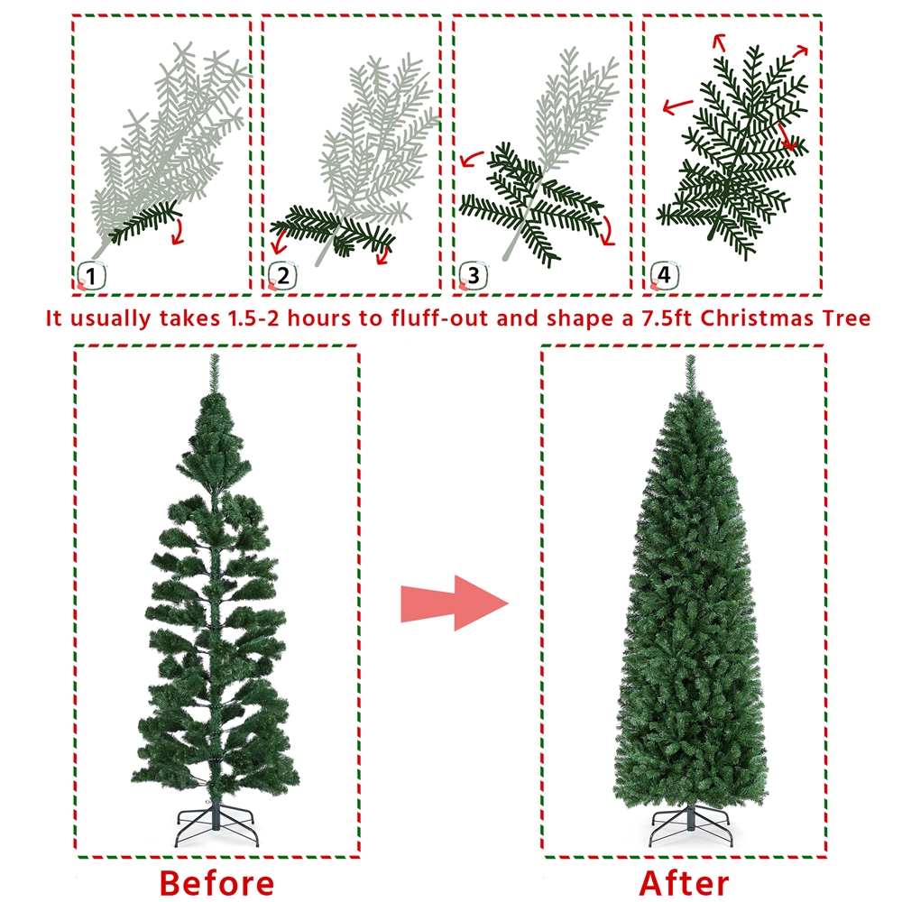 Alden Design 7.5 Ft Unlit Hinged Artificial Spruce Slim Christmas Tree, Green - Image 10