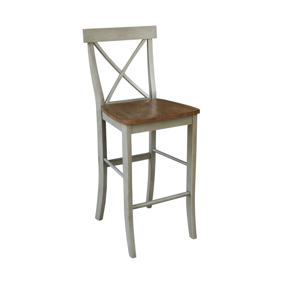 International Concepts Wood Cross Back Bar Height Stool - 30" Seat Height - Distressed Hickory/Stone - Image 2