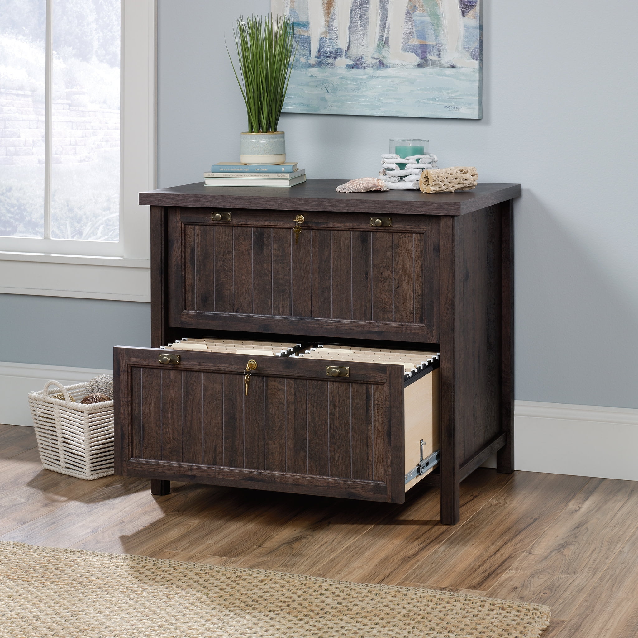 Sauder Costa 2-Drawer Lateral File Cabinet, Coffee Oak Finish - Image 7