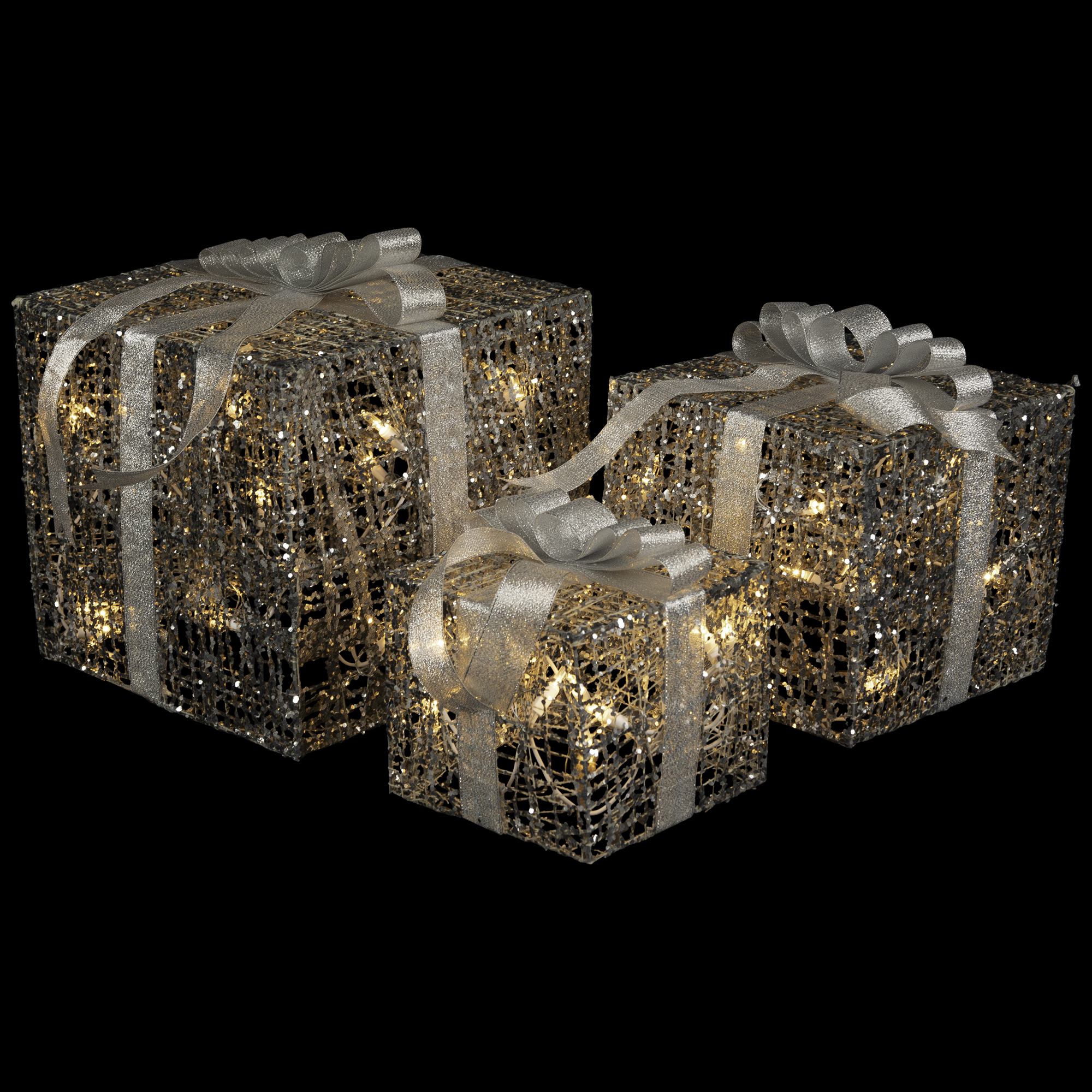 Northlight Lighted Glitter Threaded Gift Boxes Outdoor Christmas Decoration - Silver - Set of 3 - Image 7