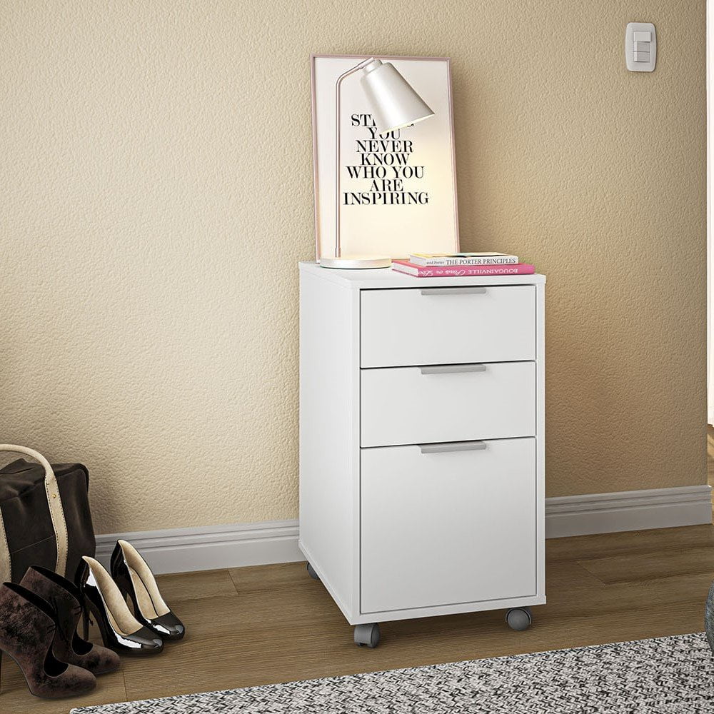 Polifurniture Durban Three Drawer Mobile Wood File Cabinet, White - Image 6