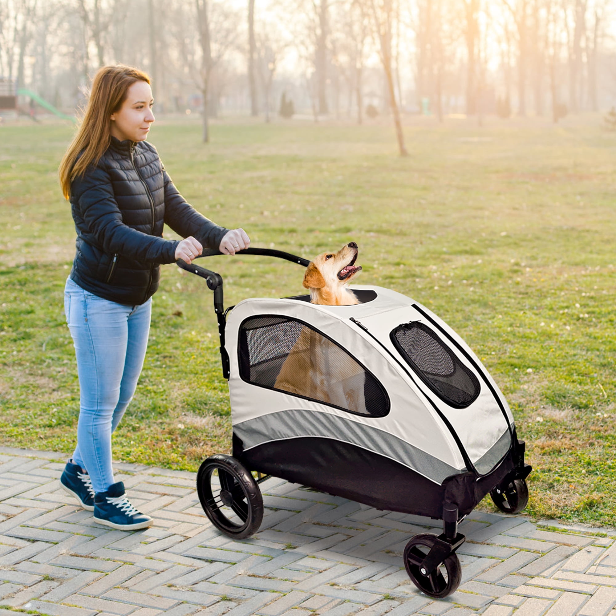 Foldable Pet Stroller for Large or 2 Dogs Cats Jogger Wagon with 4 Wheels - Image 11