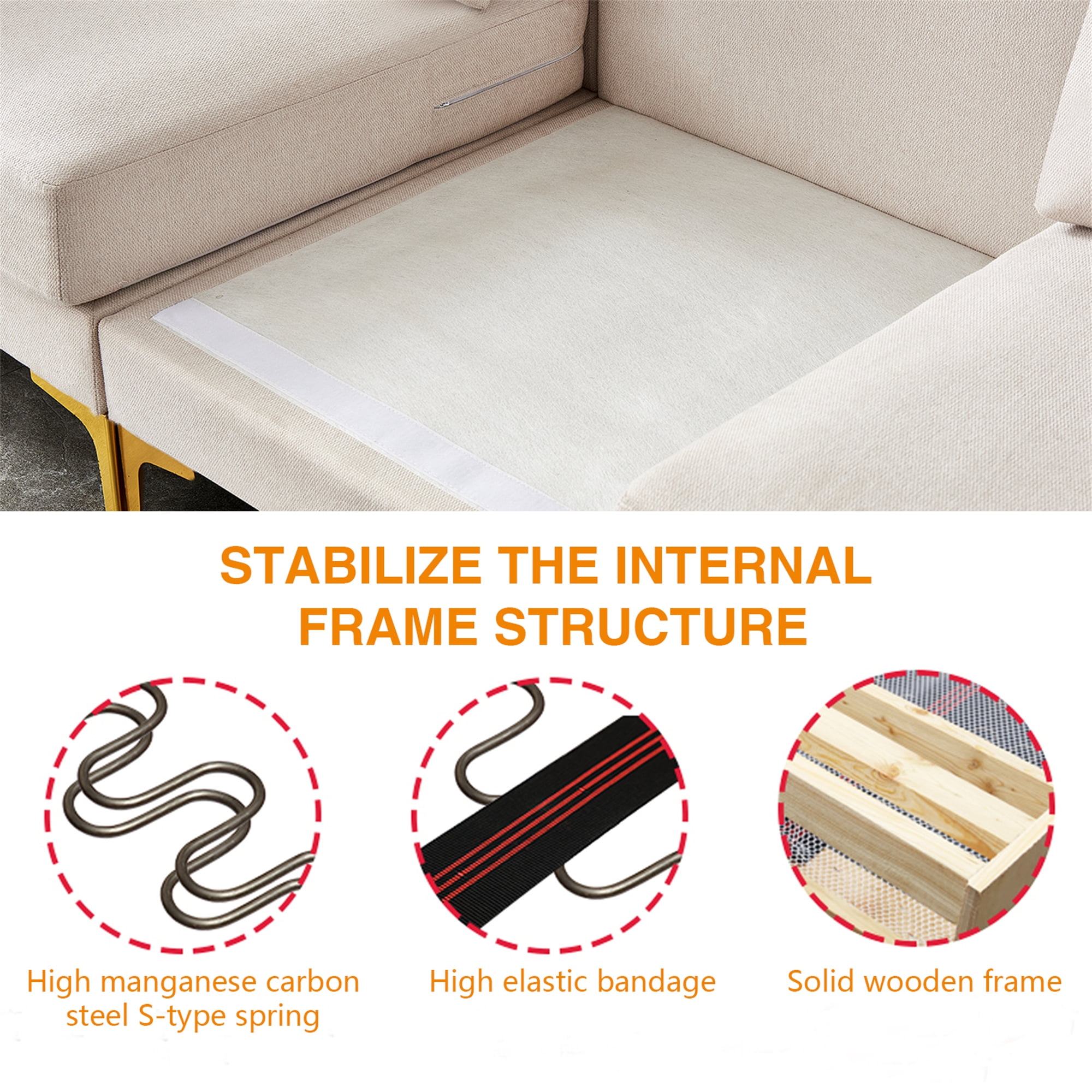 Aukfa 93" L shape Sectional Sofa Modular Couch for Living Room, 2 Pillows, Beige - Image 6