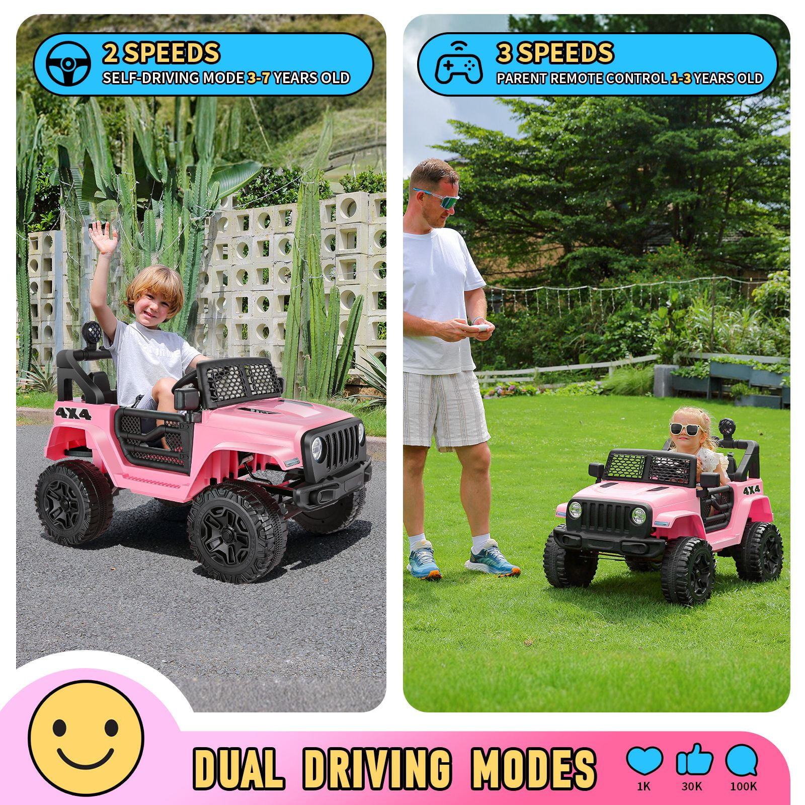 Funcid 12V 7AH Kids Powered Ride on Truck Car with Parent Remote Control, Bluetooth Music, Spring Suspension, LED Lights - Pink - Image 9