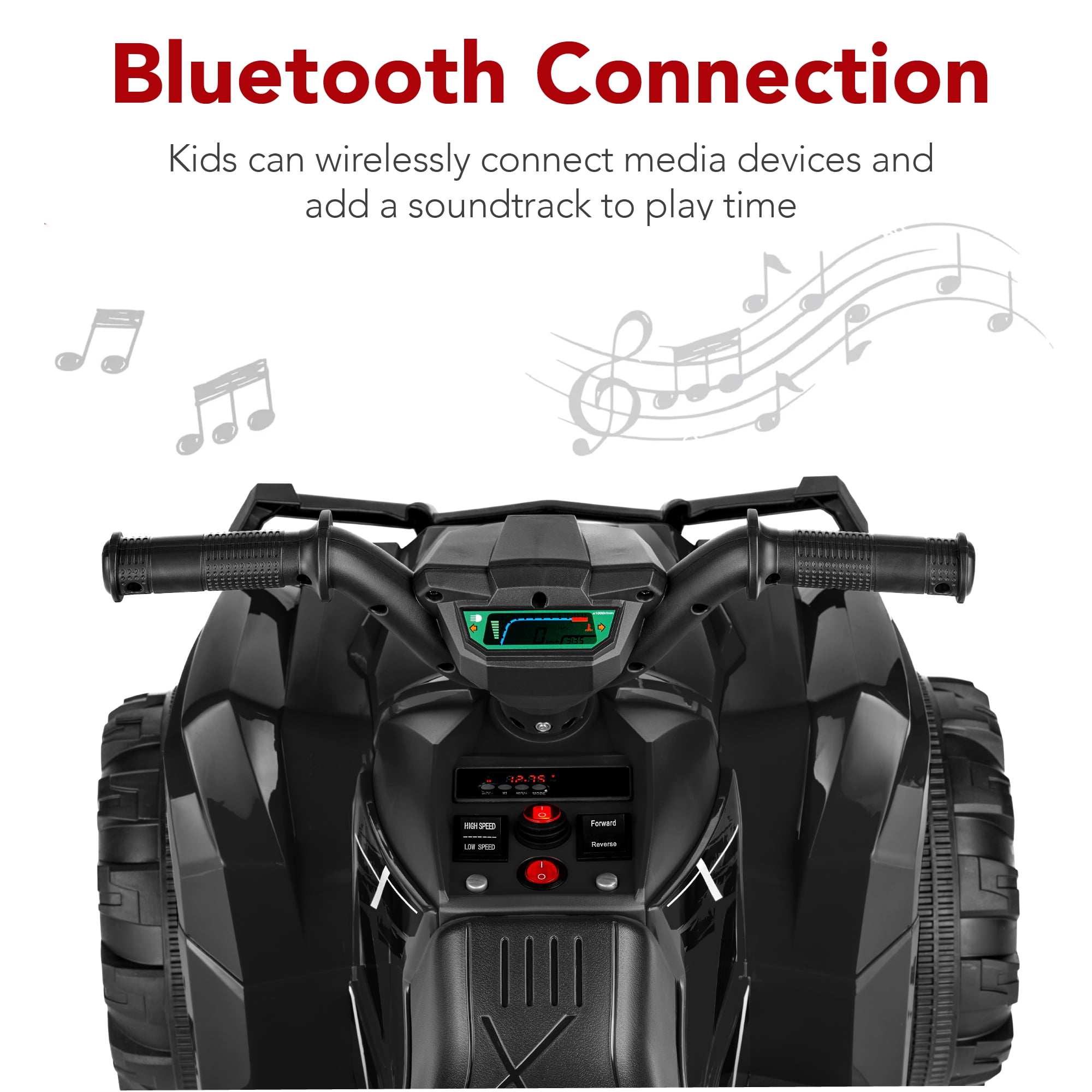 Best Choice Products 12V Kids Ride-On ATV Quad w/ Bluetooth, 2.4mph Max, Treaded Tires, LED Lights, Radio - Black - Image 4