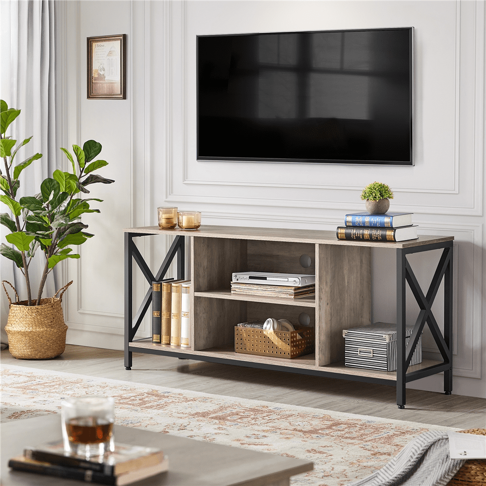 Alden Design TV Stand with Storage for TVs up to 65'', Distressed Gray - Image 2