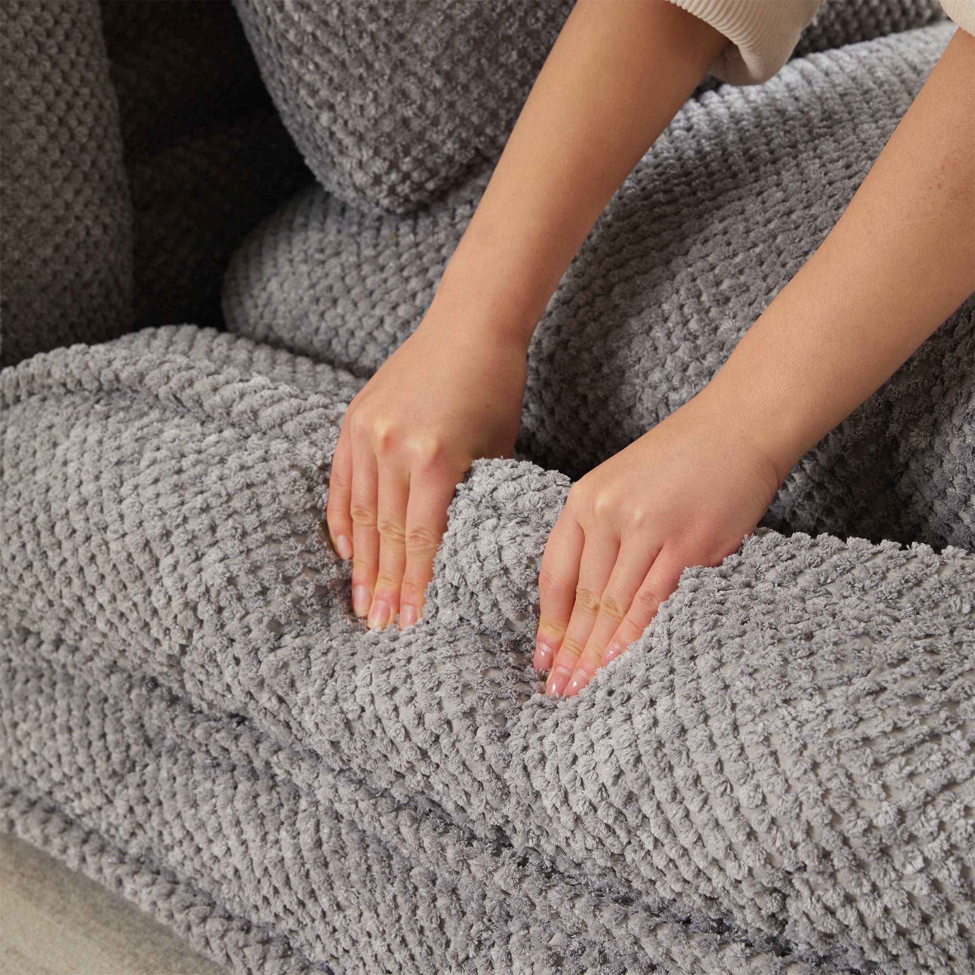 Aukfa Fold Lazy Sofa Bed,Floor Chair Small Couch with 5 Adjustable for Living Room, Gray - Image 3