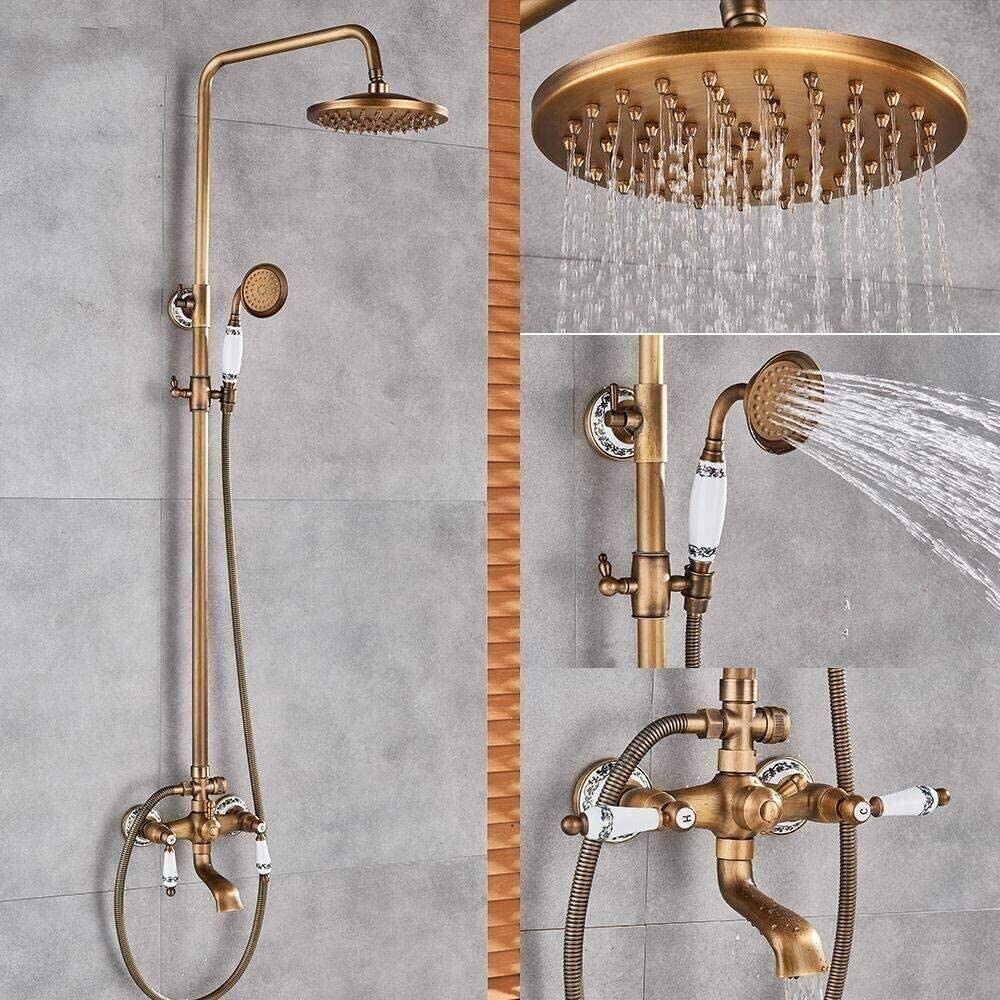 Zovajonia Shower Fixture Antique Brass 8"Rainfall Shower Faucet System Set Mixer Fixture Exposed Tap - Image 4