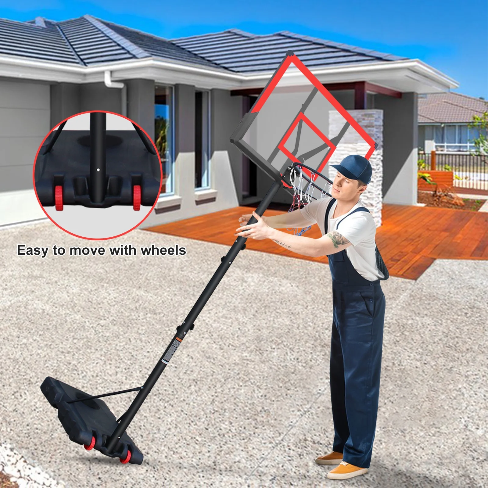 44" Portable Kids Basketball Hoop Stand, SEGMART 5.73FT - 10FT Height Adjustable Basketball Hoop Goal System with Shatterproof Backboard, Fillable Base for Poolside Indoor Outdoor - Image 3