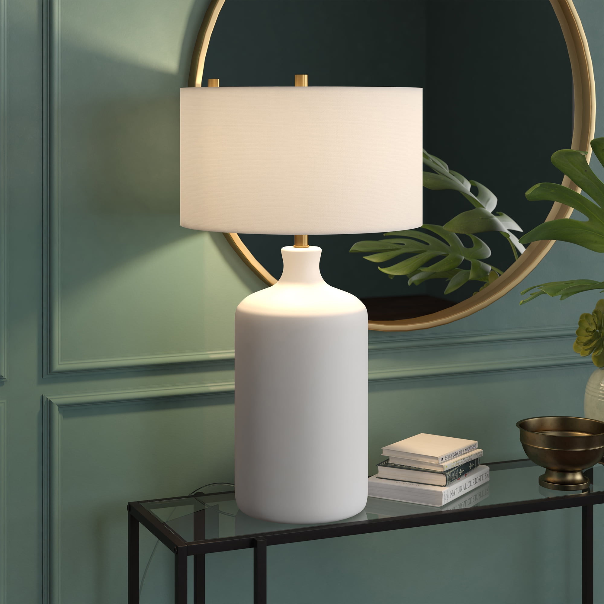 Evelyn&Zoe Sloane 29" Transitional Ceramic Table Lamp with White Drum Fabric Shade - Image 4