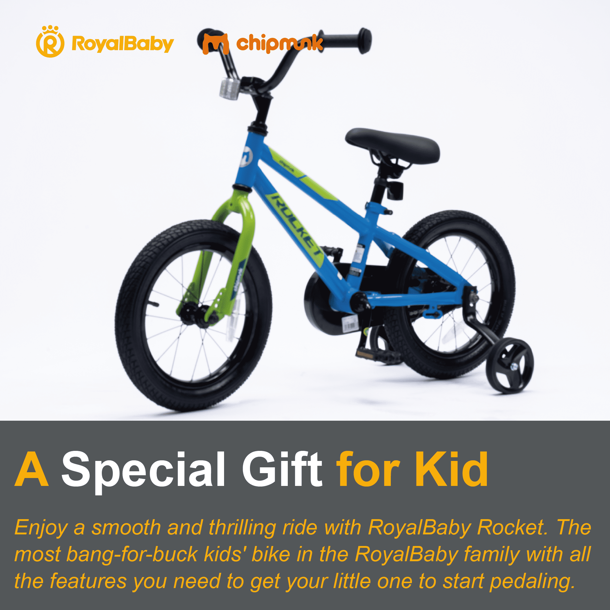 RoyalBaby Rocket 16 inch Bicycle with Training Wheels for Toddlers, Unisex, Ages 5-8 Years, Blue - Image 9