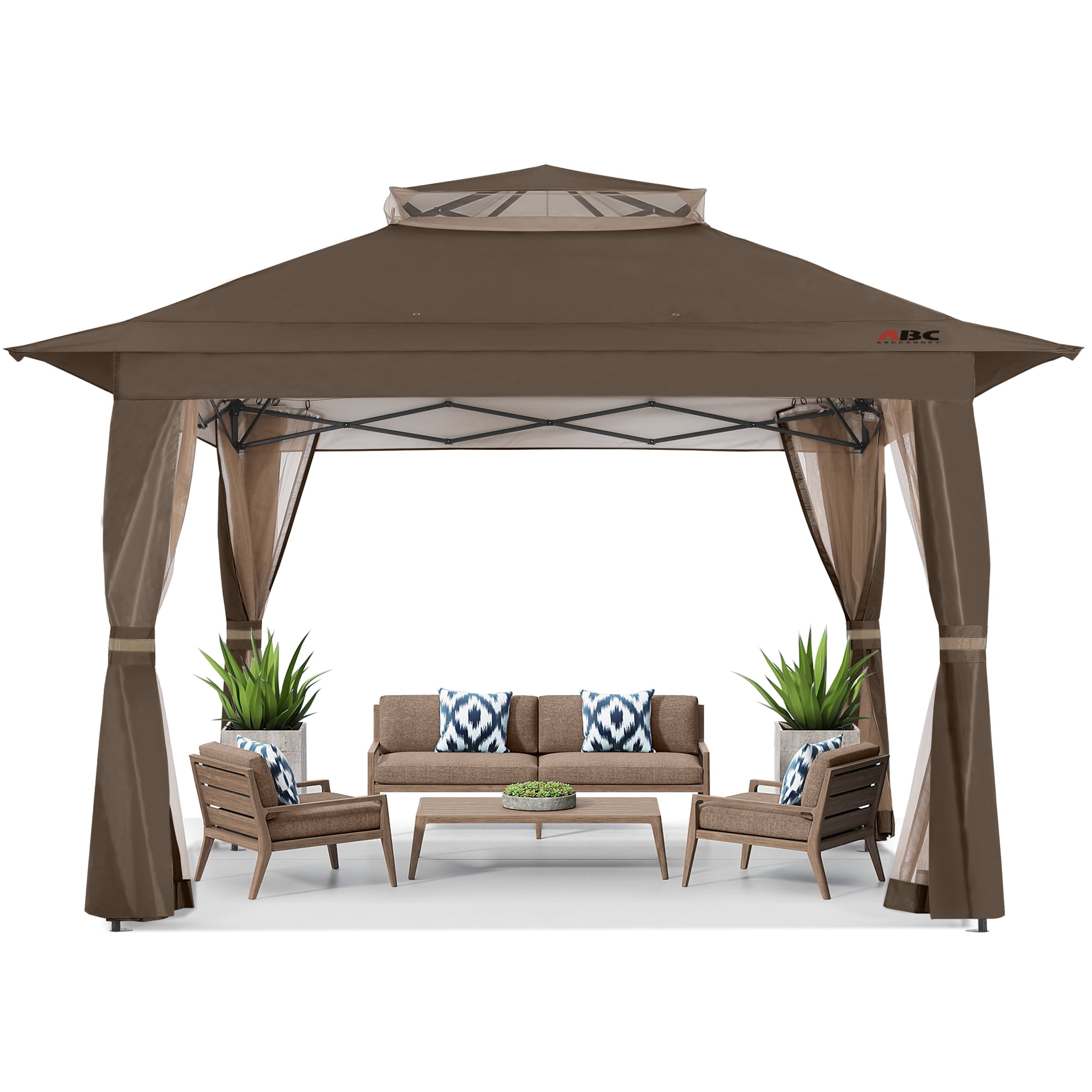 ABCCANOPY 13'x13' Gazebo Tent Outdoor Pop up Gazebo Canopy Shelter with Mosquito Netting, Brown - Image 4