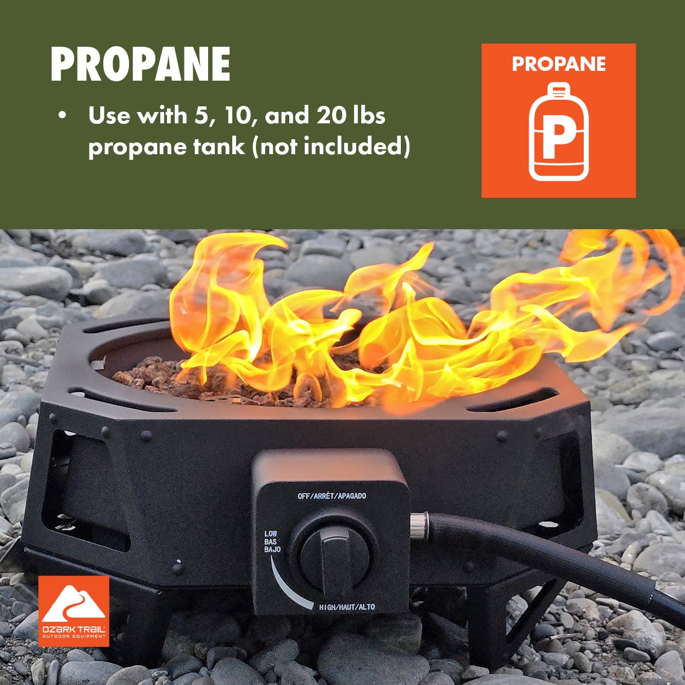 Ozark Trail 15" 54,000 BTU Propane Black Steel Portable Fire Pit with Locking Lid - Image 24