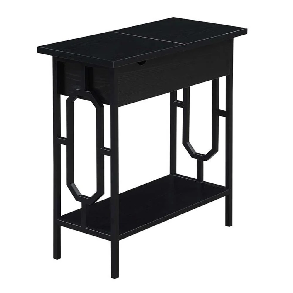 Omega Flip Top End Table with Charging Station - Black Wood Finish & Black Frame - Image 3