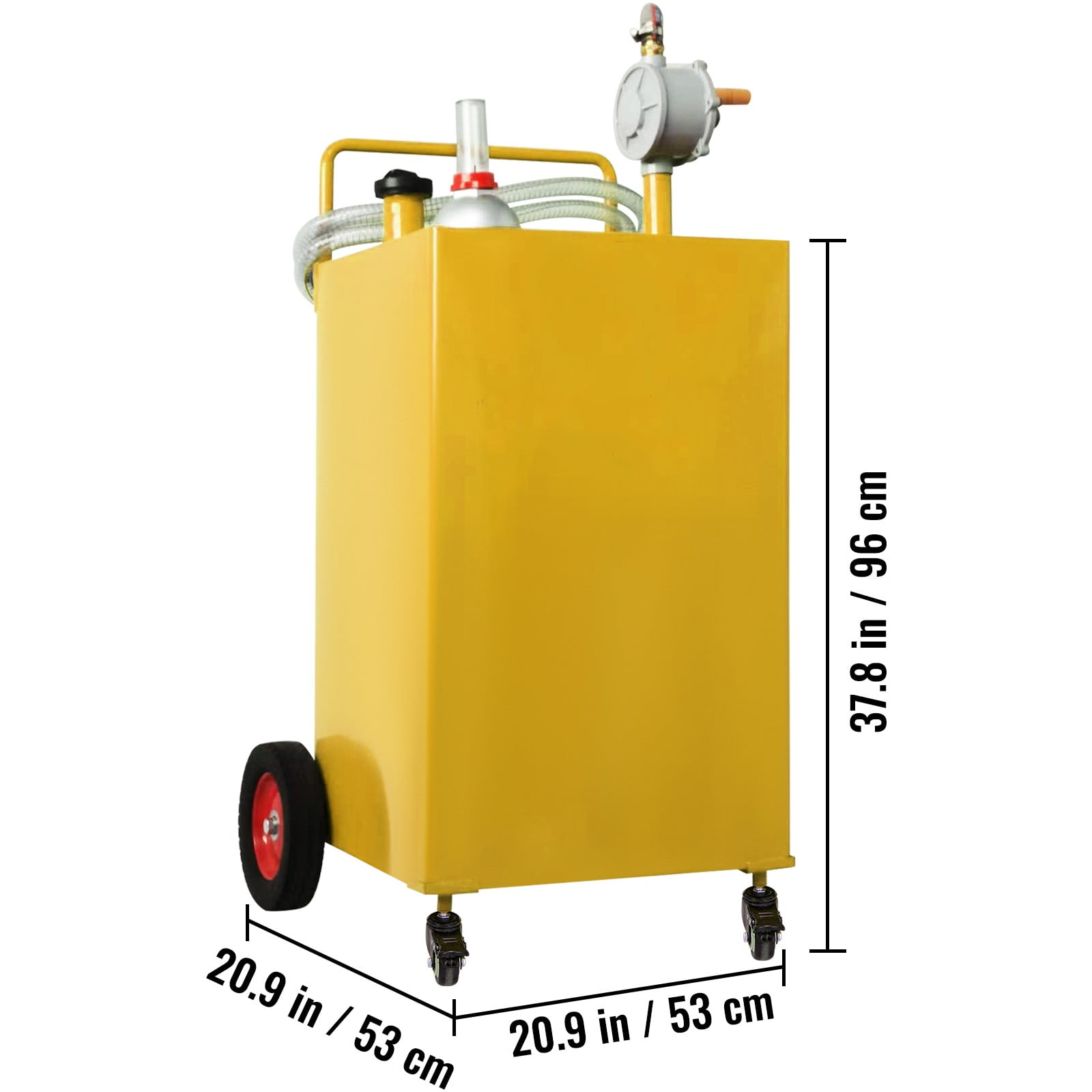 BENTISM Fuel Caddy, 30 Gallon, Gas Storage Tank & 2 Wheels, with Manuel Transfer Pump, Gasoline Diesel Fuel Container for Cars, Lawn Mowers, ATVs, Boats, More, Yellow - Image 8