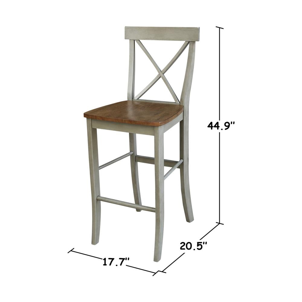 International Concepts Wood Cross Back Bar Height Stool - 30" Seat Height - Distressed Hickory/Stone - Image 4