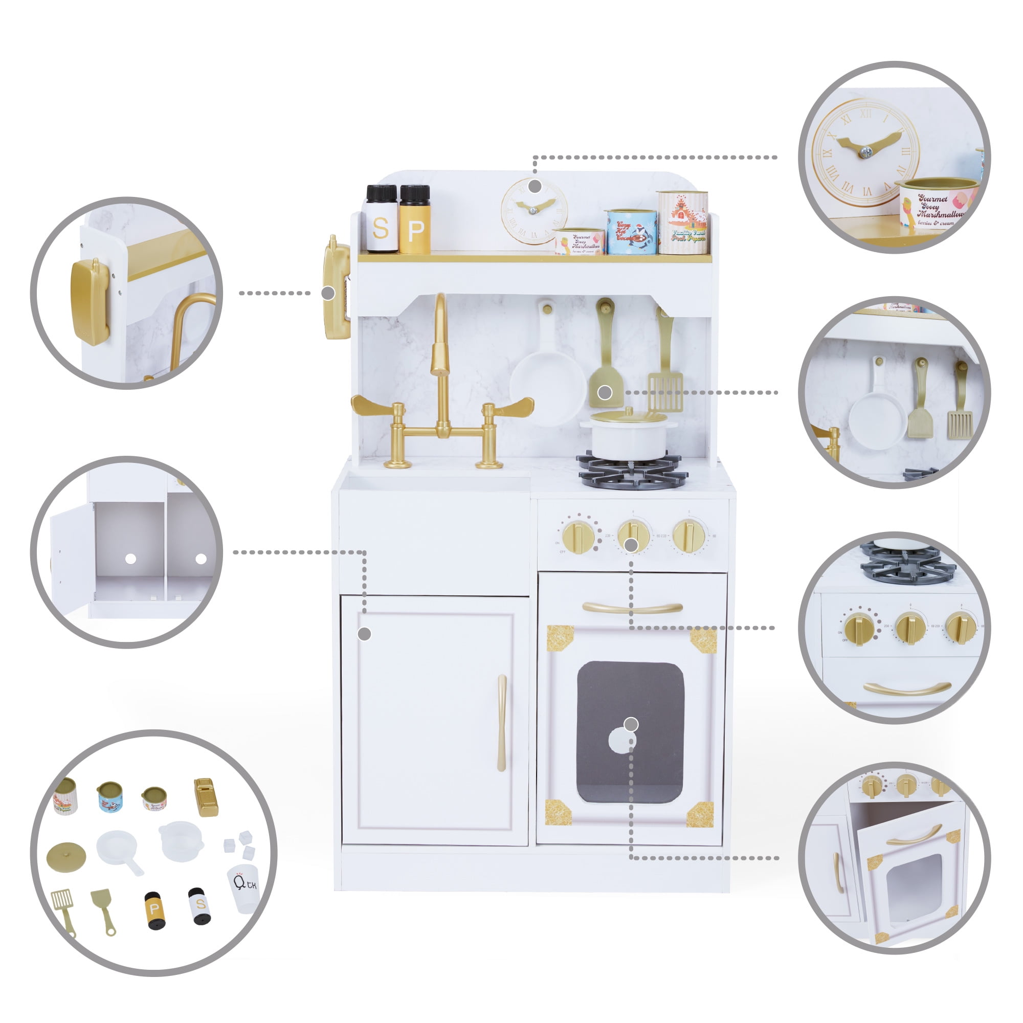 Teamson Kids Petite Versailles Classic Wooden Play Kitchen with Toy Set with Sink, Stove & 11 Accessories - Image 9