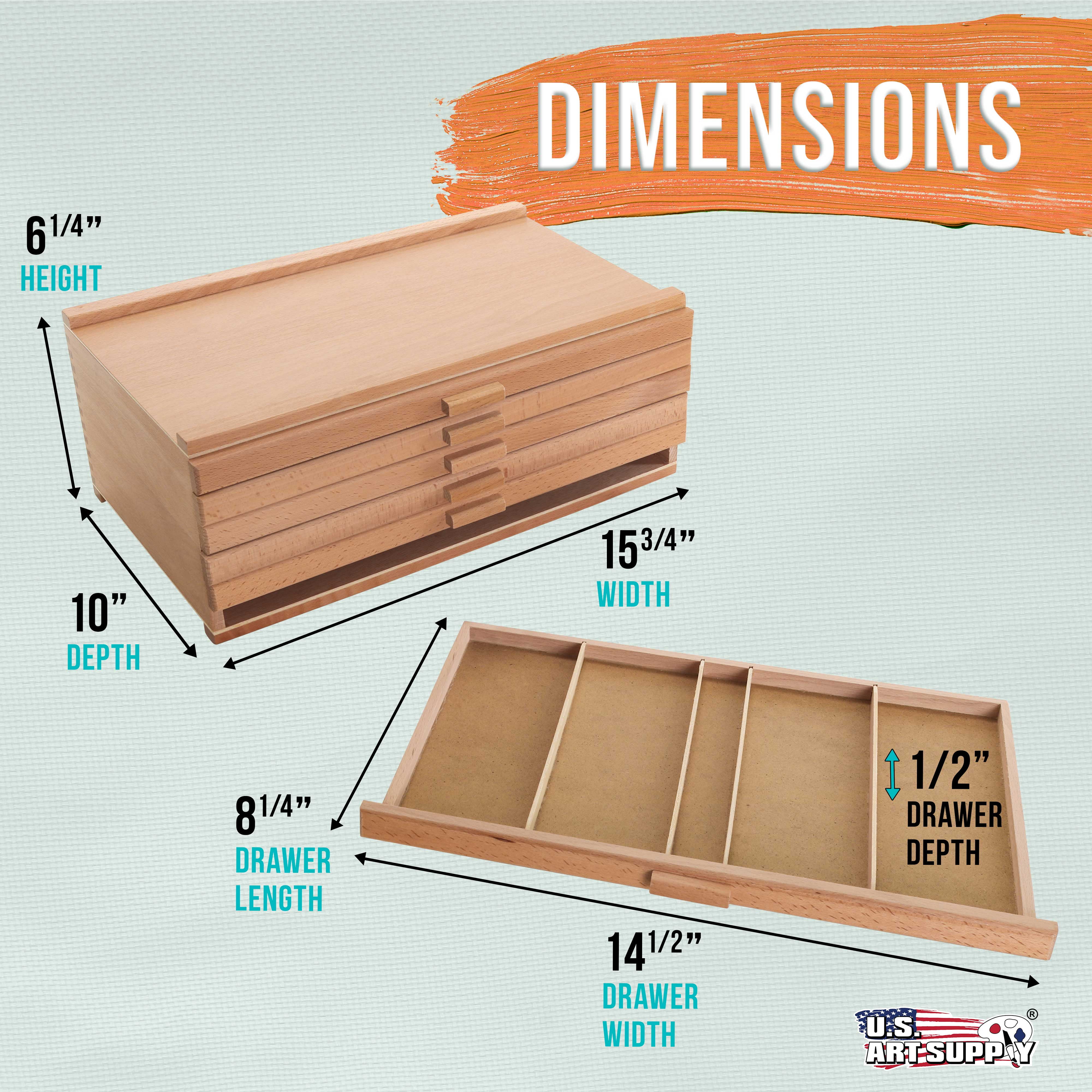 U.S. Art Supply 6-Drawer Artist Wood Pastel, Pen, Marker Storage Box - Elm Hardwood Construction, 5 Compartments per Drawer - Ideal for Pastels, Pens, Pencils, Charcoal, Blending Tools - Image 6