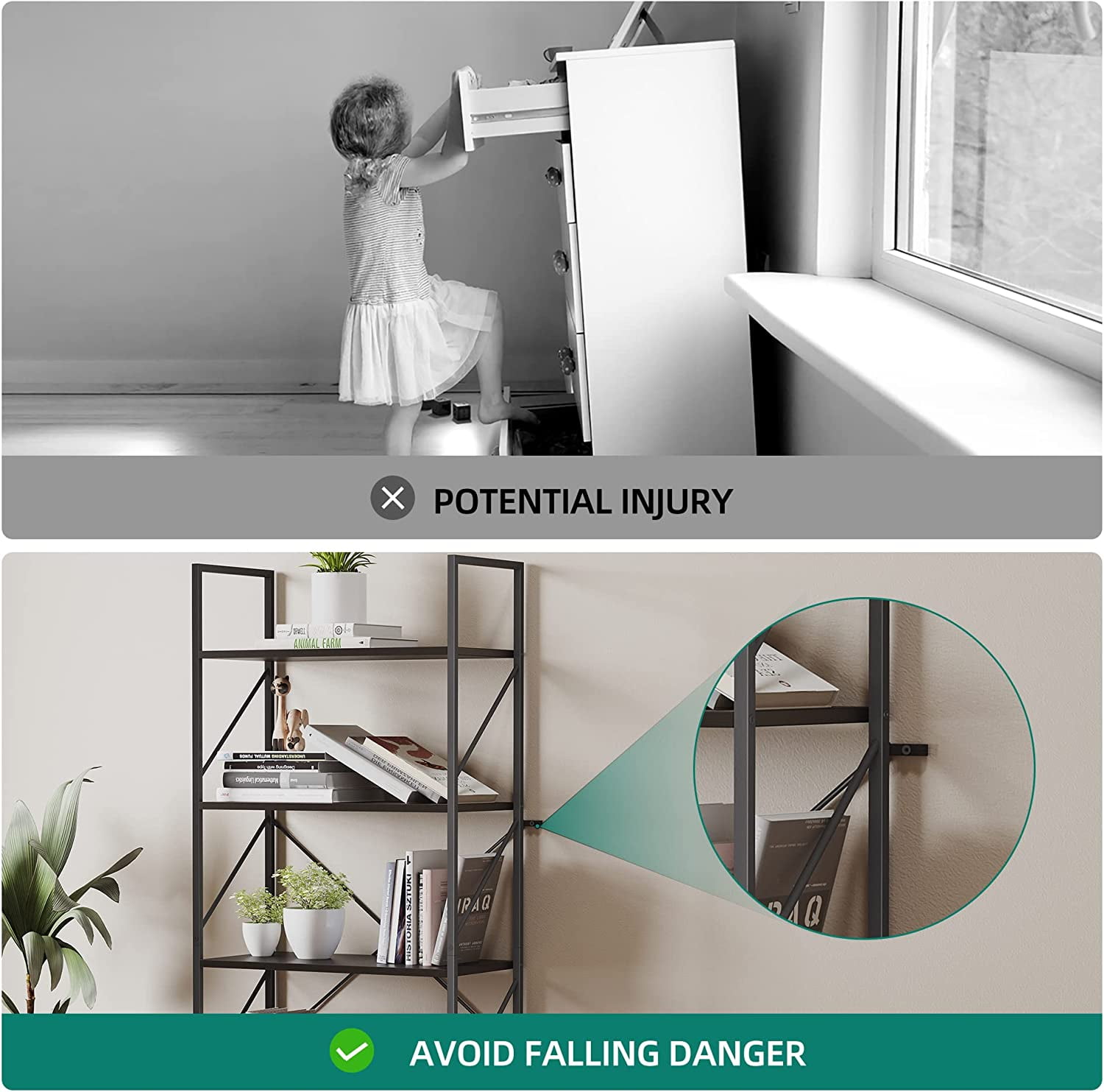 Dextrus 5-Tier Ladder Bookshelf, 65" Industrial Bookcase with Storage Shelves for Bedroom, Living Room, Office – Black - Image 6