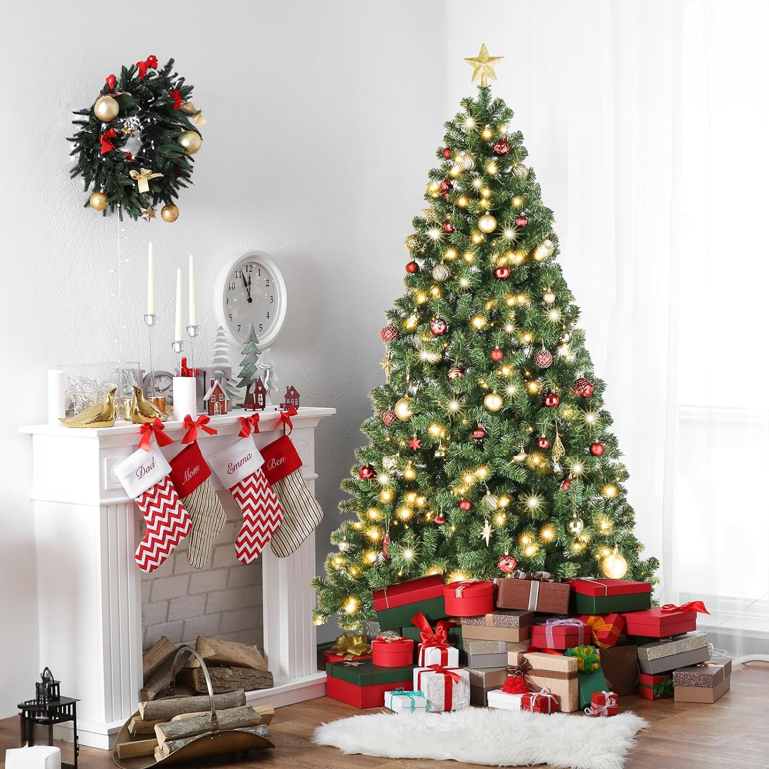 SUGIFT 6.5Ft Premium Artificial Christmas Tree w/ 1000 250 Lights Indoor Outdoor Green - Image 7