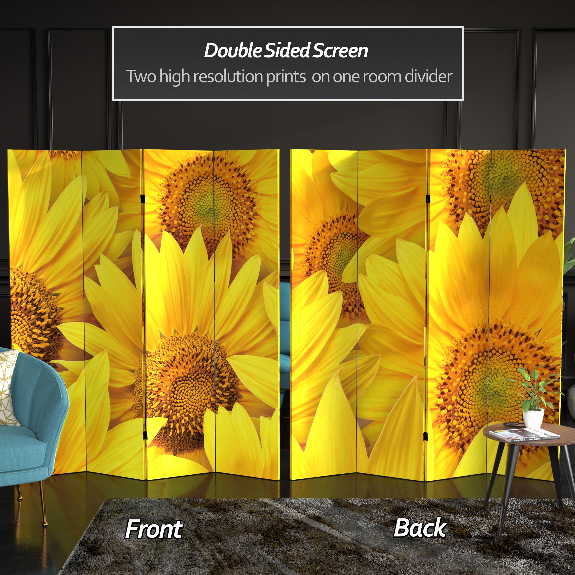Oriental Furniture 6 ft. Tall Sunflowers Canvas Room Divider - 4 Panel - Image 2