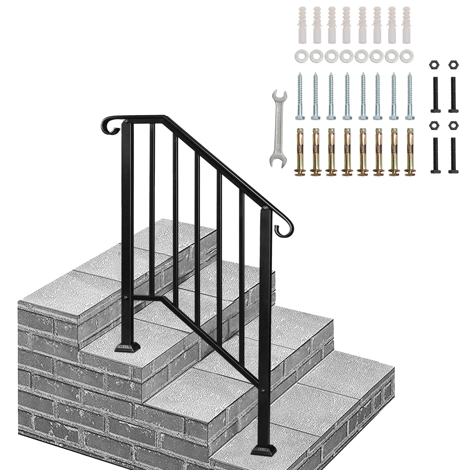 Zimtown Handrail for Stairs Fits 2 or 3 Steps Outdoor Stair Railing Picket Black Wrought Iron Handrail - Image 12
