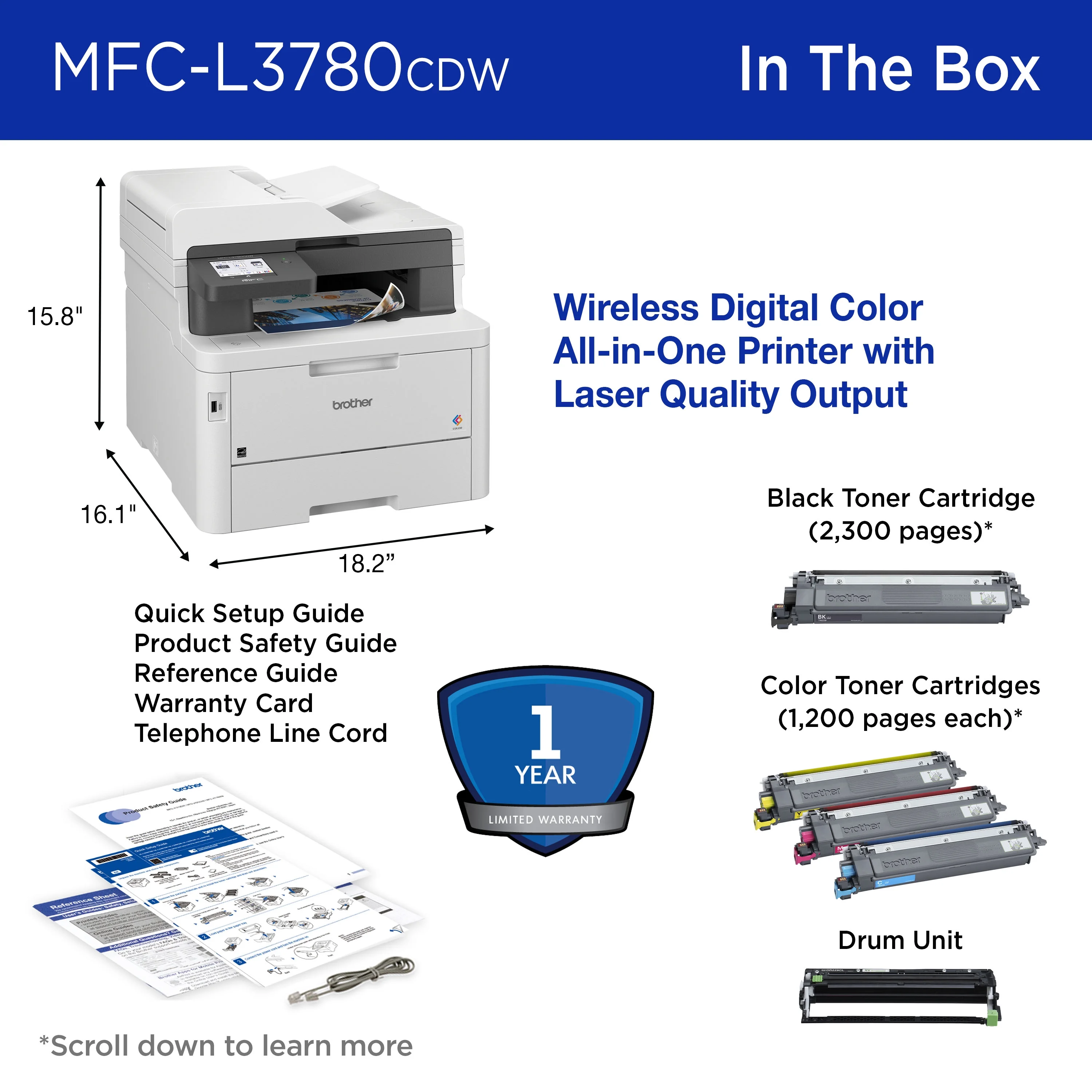 Brother MFC-L3780CDW Wireless Digital Color All-in-One Printer with Laser Quality Output - Image 4