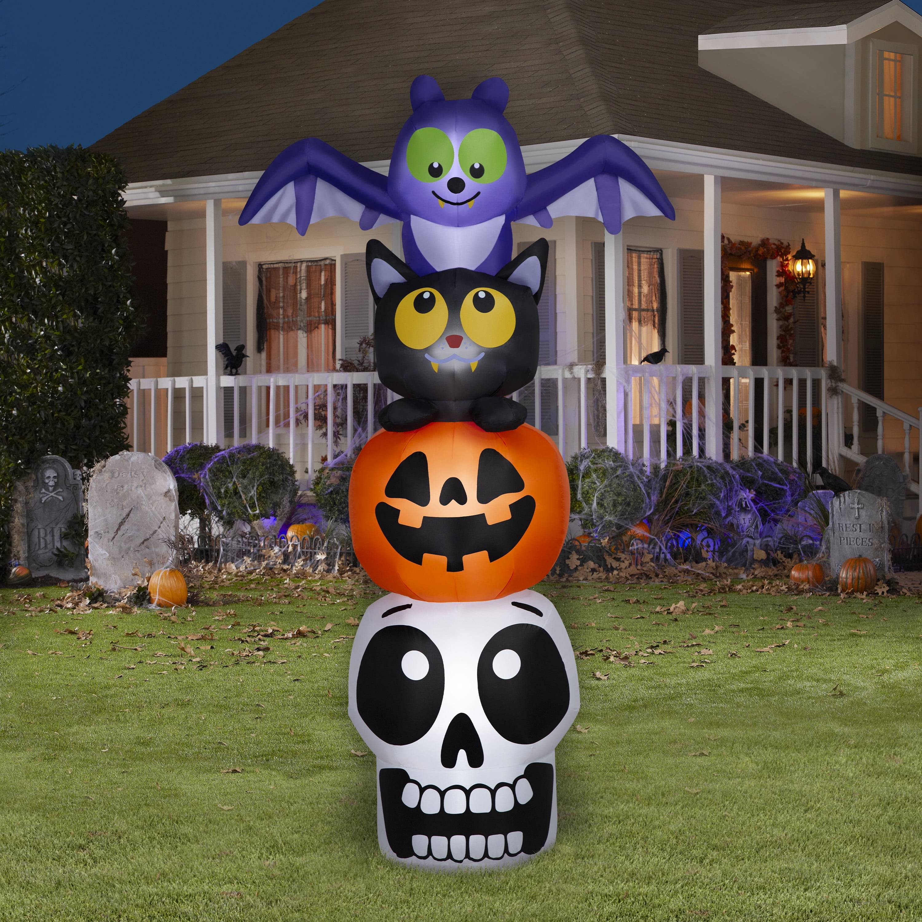 New Halloween Bat Skeleton Pumpkin Cat Totem Airblown Yard Inflatable Decor, Way to Celebrate, 7 ft - Image 4