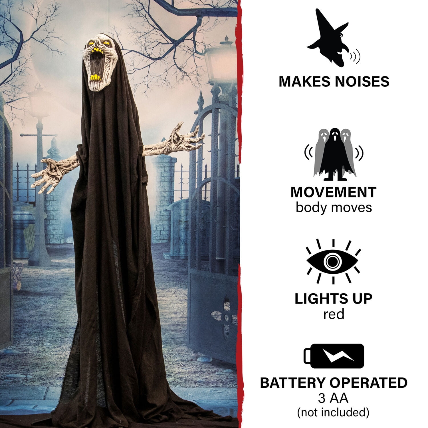 Haunted Hill Farm 70-In. Squal the Animated Howling Reaper, Indoor or Covered Outdoor Halloween Decoration, Battery Operated, HHRPR-20FLSA - Image 3