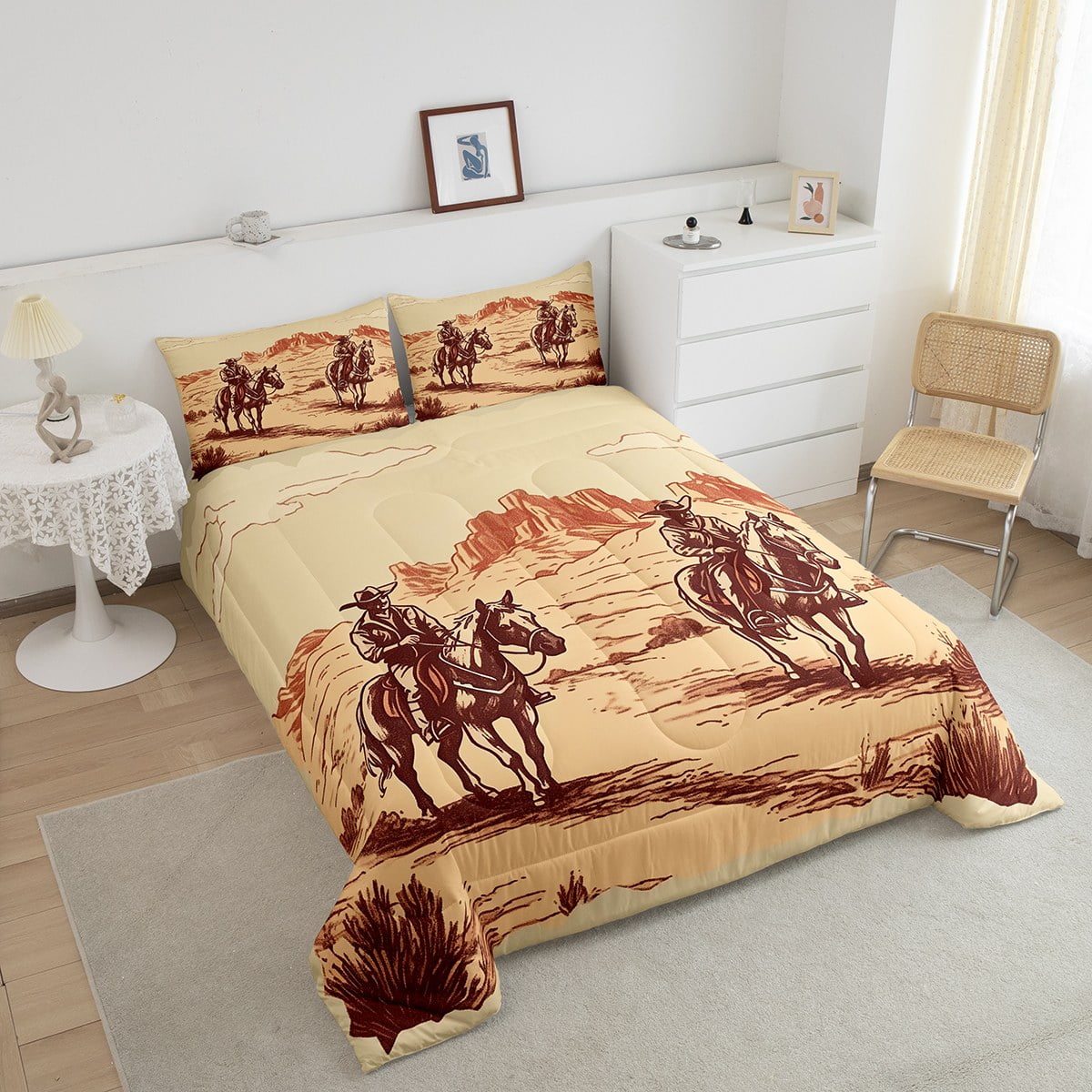Cowboy Western Bedding Wild West Desert Mountain Bed Comforter Set Rustic Home Decor, Western Farmhouse Comforter Set Teens Country Theme Farm Life Duvet Insert Twin 2 Piece - Image 3