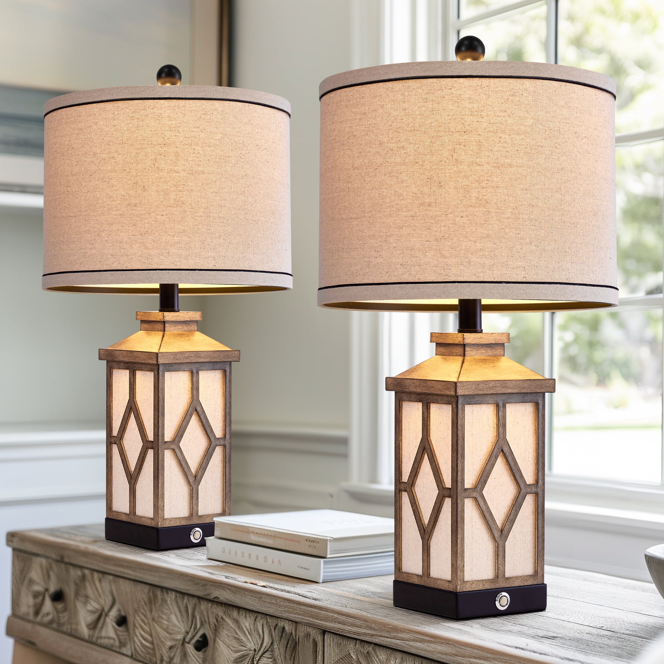 Yokila 23.5'' Touch Control Table Lamp Set of 2 with USB Ports 3-Way Dimmable Farmhouse Plastic Bedside Nightstand Lamps for Living Room Bedroom(2 Bulbs Included) - Image 9