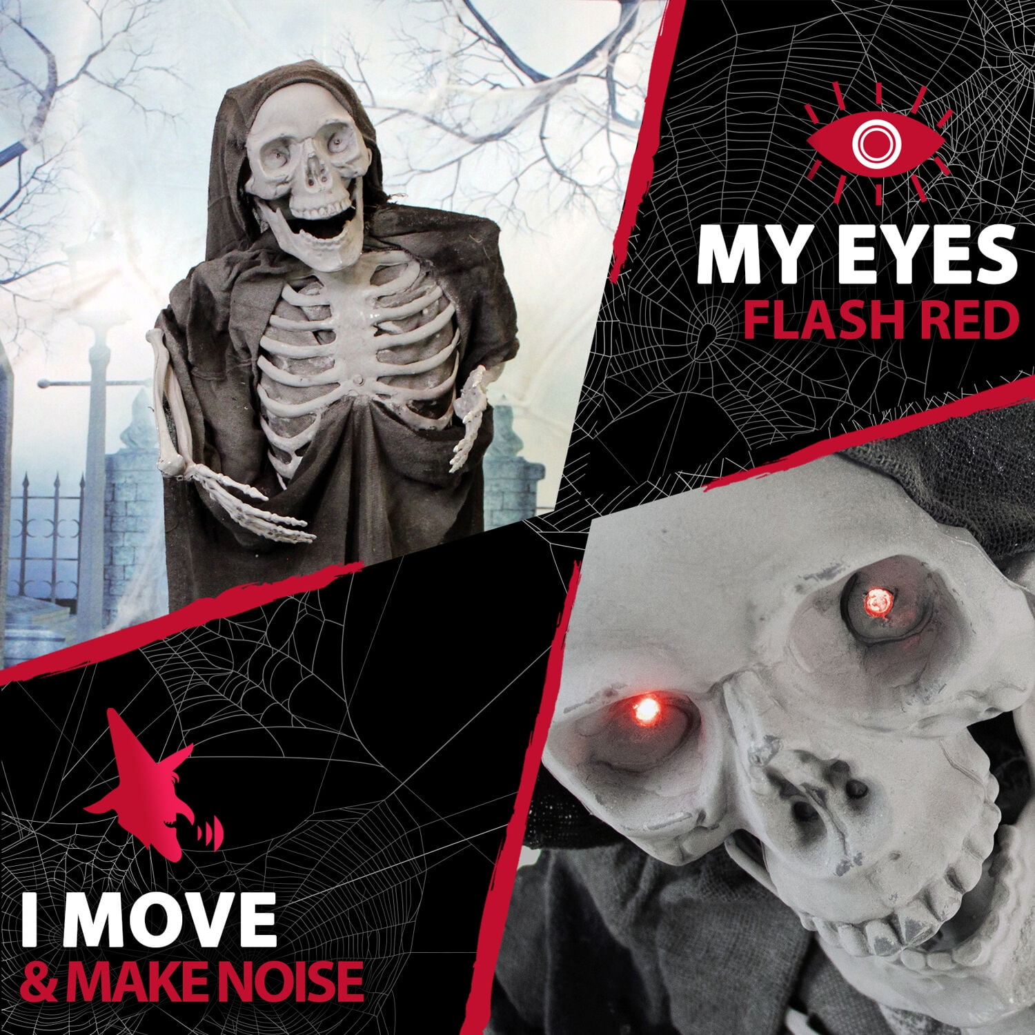 Haunted Hill Farm Life-Size 37 In. Animatronic Reaper, Indoor/Outdoor Halloween Decoration, Light-up Red Eyes, Poseable, Battery-Operated, HHSKEL-4FLSA - Image 8