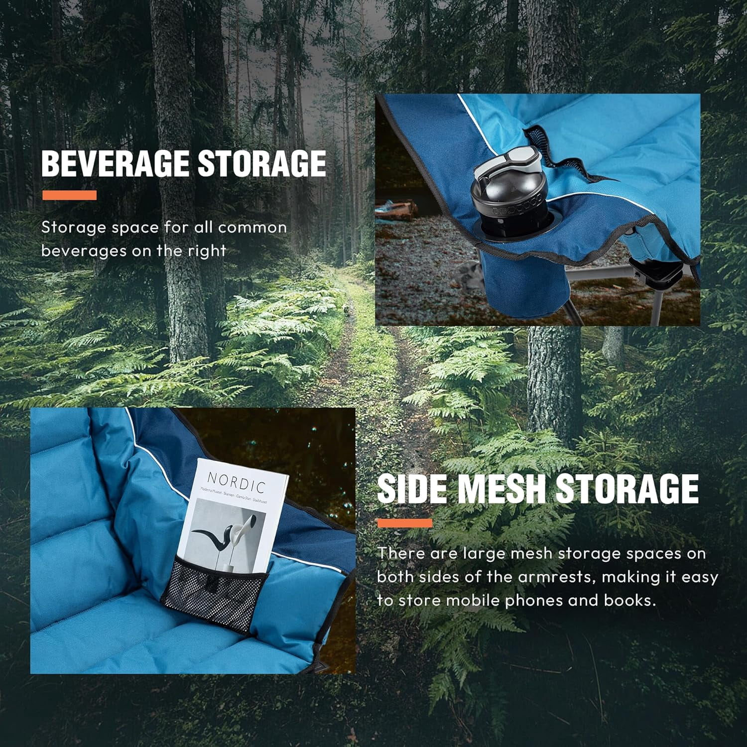 Dowinx Oversized Extra Large Camping Chair for Adults, Lawn Chairs, Folding, 3 levels adjustable Padded Camping Chair, Heavy-Duty 600D Oxford Cloth, with Cup Holder, 400 Pound Capacity, Blue - Image 8